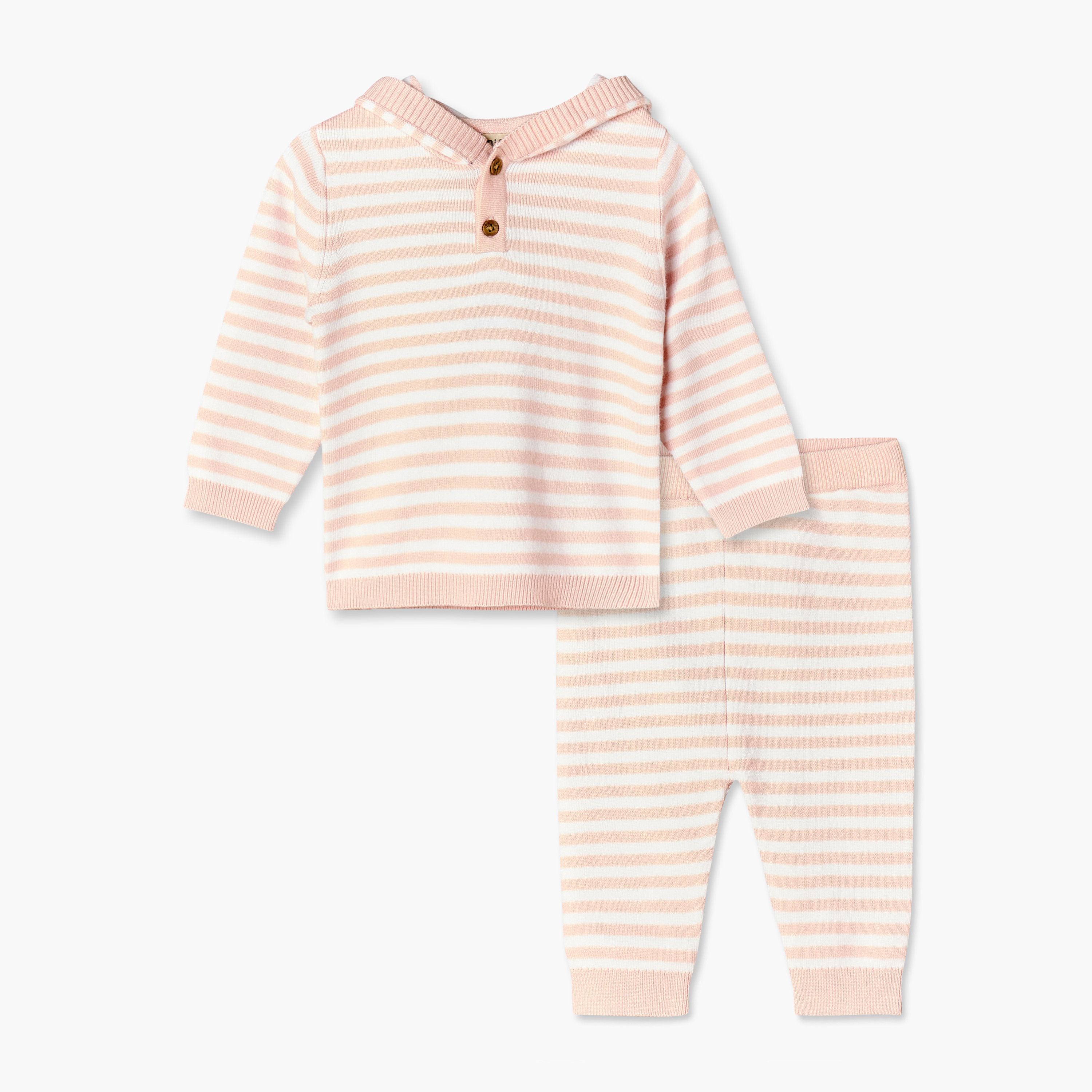 طقم بيجاما مخطط بأكمام طويلة وقبعة من جونيورز-baby-girls-clothing-winterwear-pyjamasets-image-1