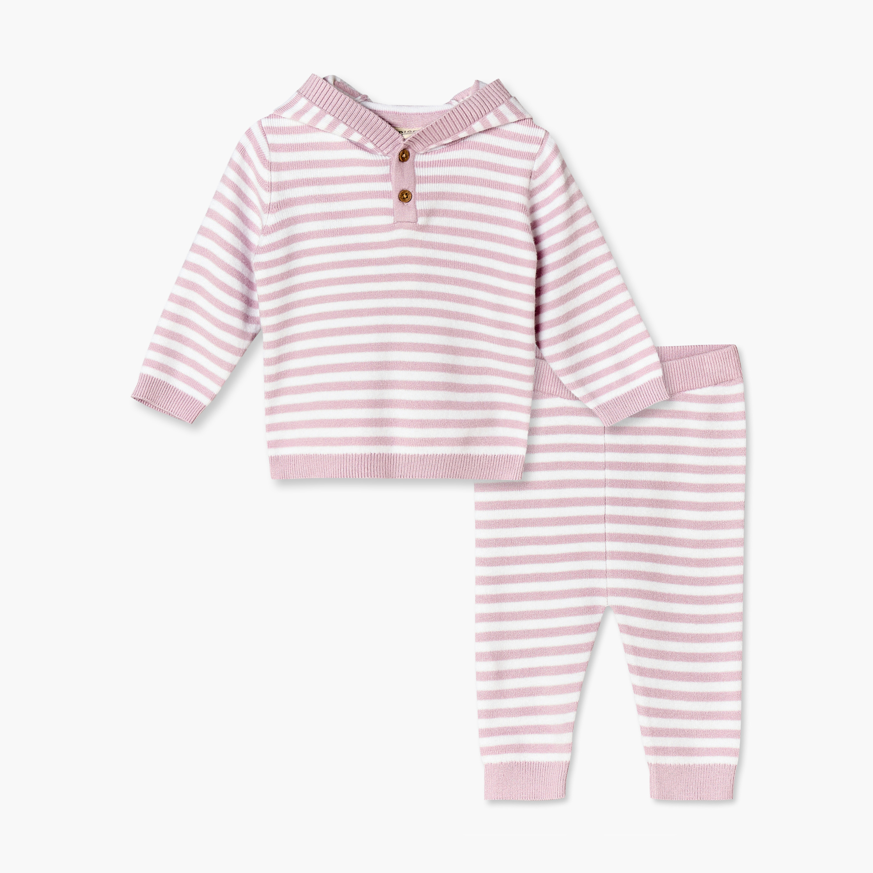 طقم بيجاما مخطط بأكمام طويلة وقبعة من جونيورز-baby-girls-clothing-winterwear-pyjamasets-image-1