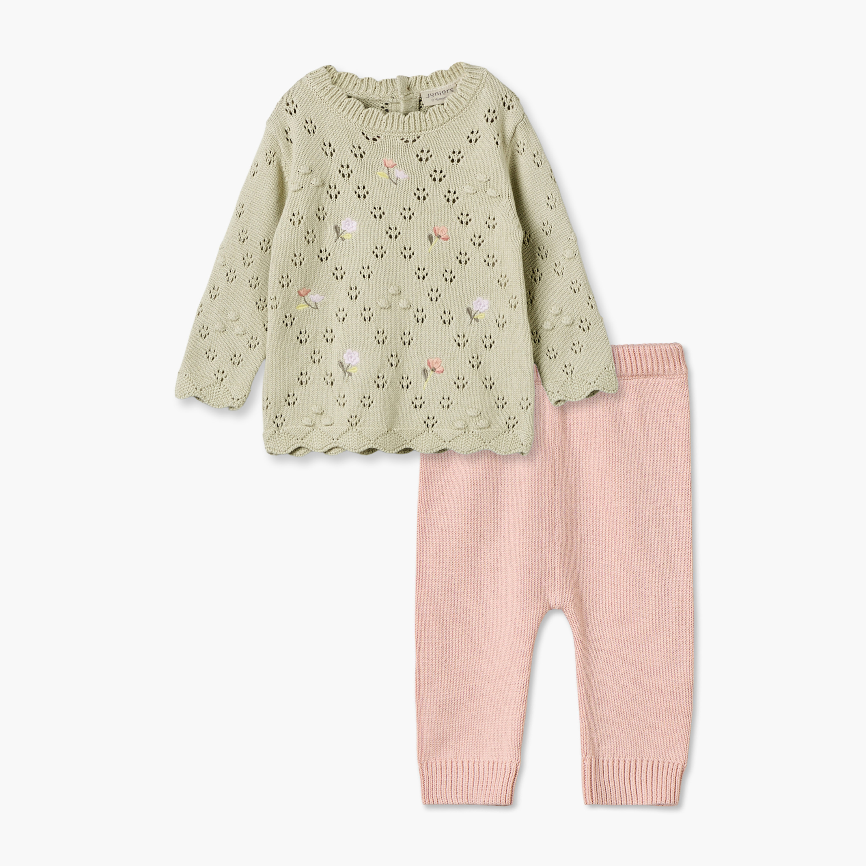 طقم بيجاما قطن بياقة ضيقة وأكمام طويلة وبتطريز زهري من جونيورز-baby-girls-clothing-winterwear-pyjamasets-image-1