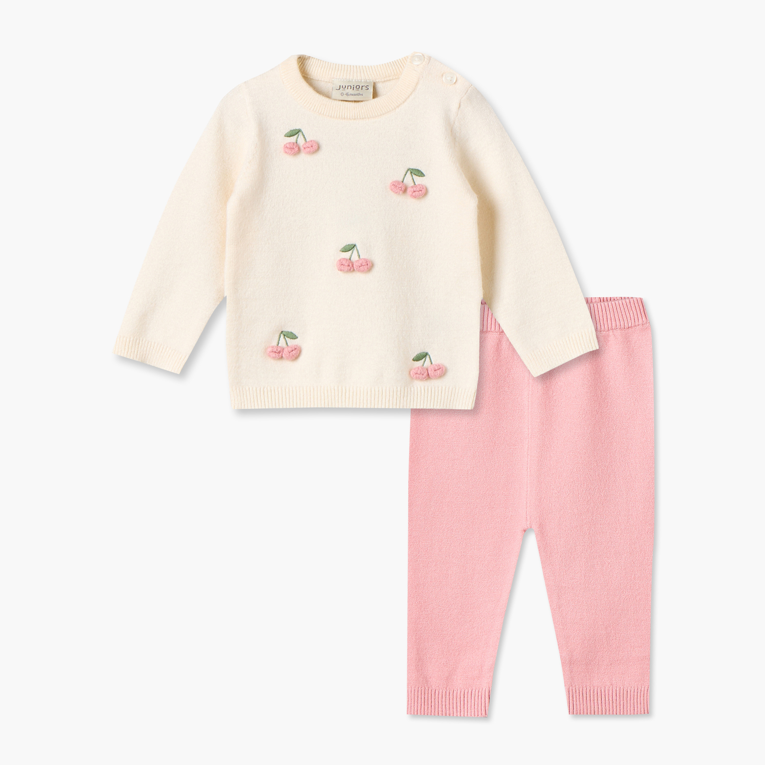 طقم بيجاما قطن بياقة ضيقة وأكمام طويلة وزخارف كرز من جونيورز-baby-girls-clothing-winterwear-pyjamasets-image-1