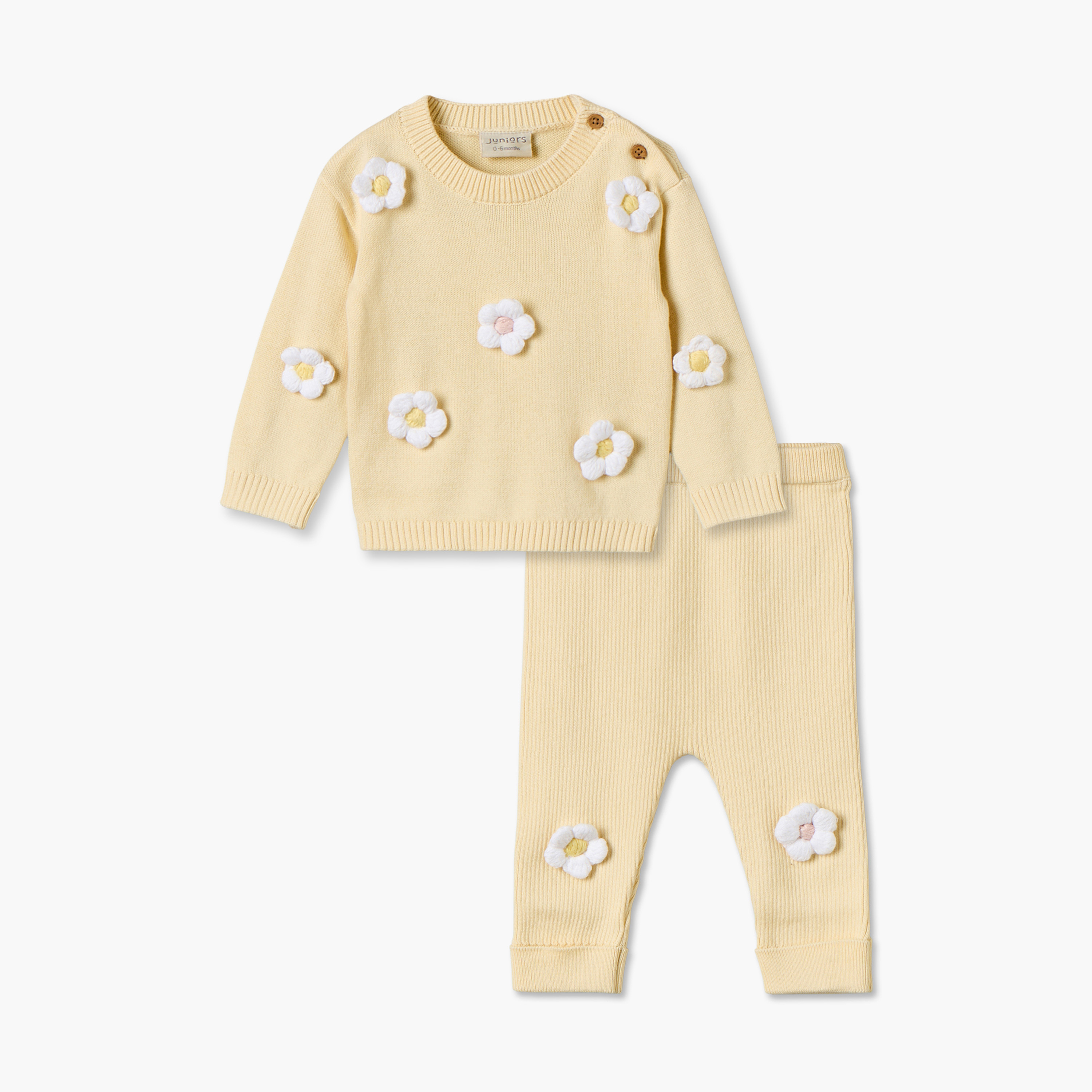 طقم بيجاما قطن بياقة ضيقة وأكمام طويلة وبزخارف زهرية من جونيورز-baby-girls-clothing-winterwear-pyjamasets-image-1