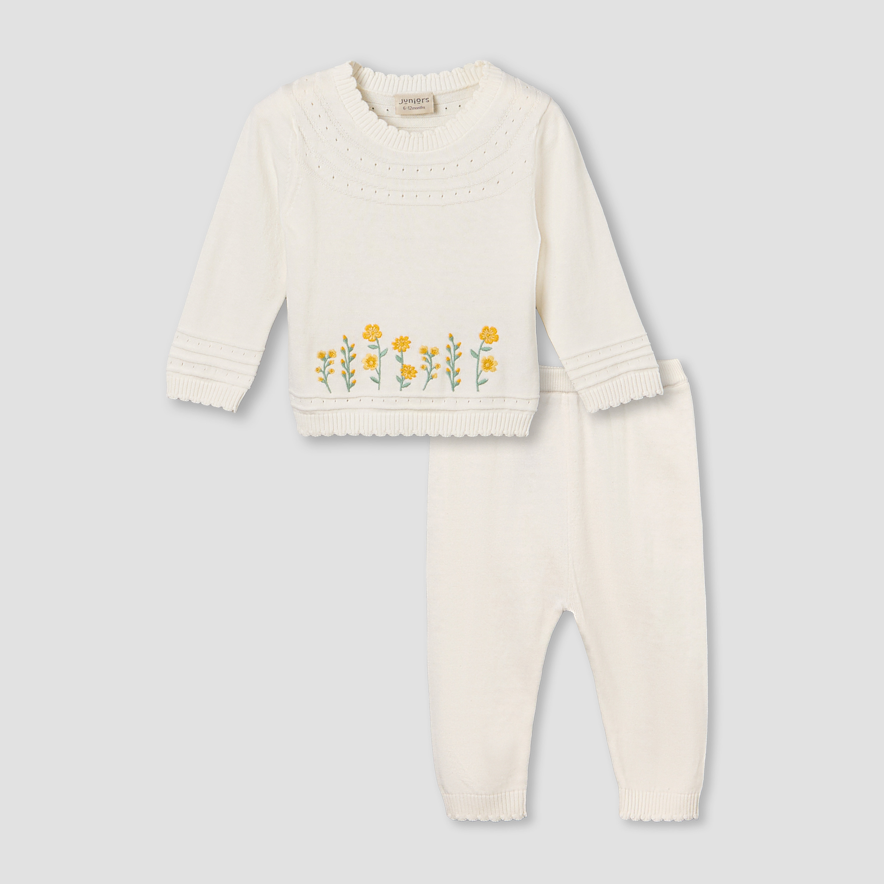 Juniors Cotton Crew Neck Long Sleeves Pyjama Set with Floral Embroidery-baby-girls-clothing-winterwear-pyjamasets-image-2