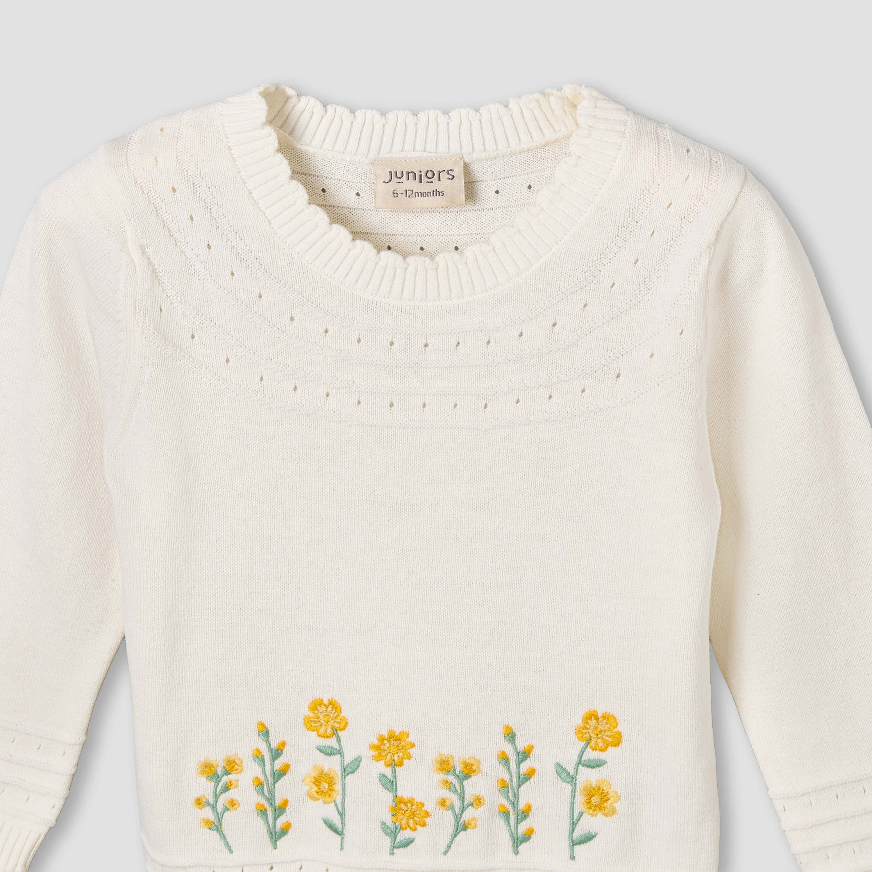 Juniors Cotton Crew Neck Long Sleeves Pyjama Set with Floral Embroidery-baby-girls-clothing-winterwear-pyjamasets-image-7