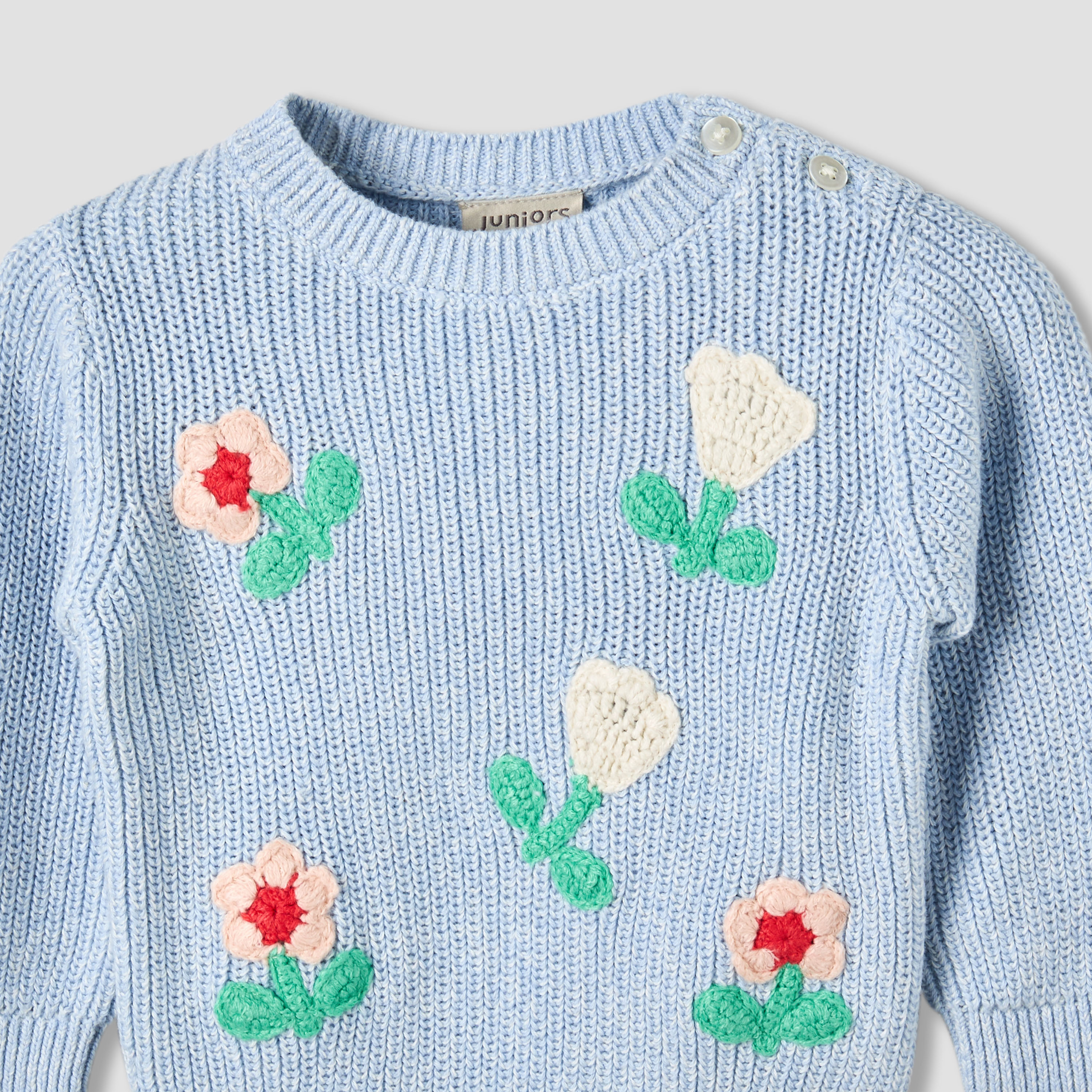 Juniors Round Neck Long Sleeves Pyjama Set with Floral Embroidery-baby-girls-clothing-winterwear-pyjamasets-image-4