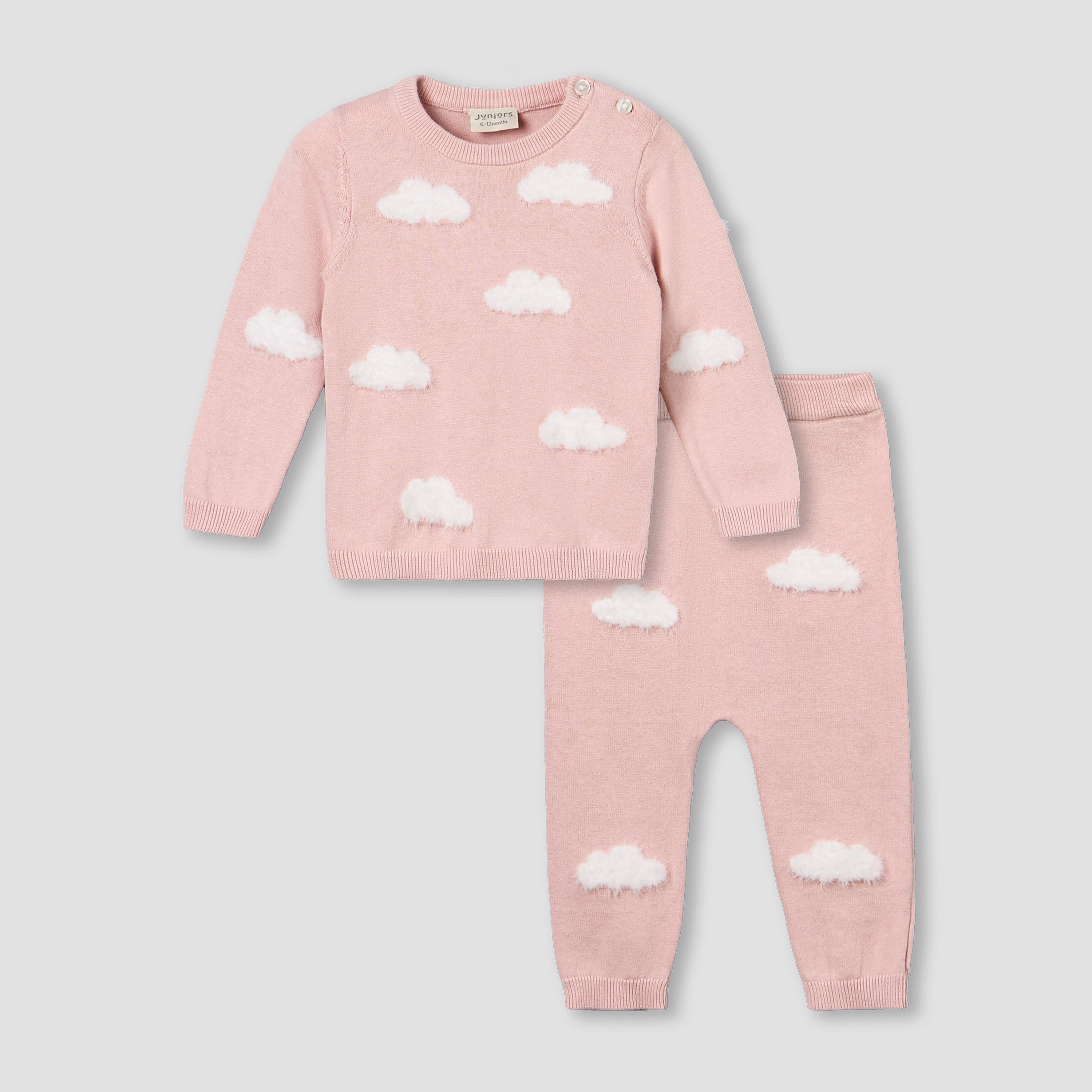 Juniors Cotton Round Neck Long Sleeves Pyjama Set with Cloud Knit Design-baby-girls-clothing-winterwear-pyjamasets-image-2