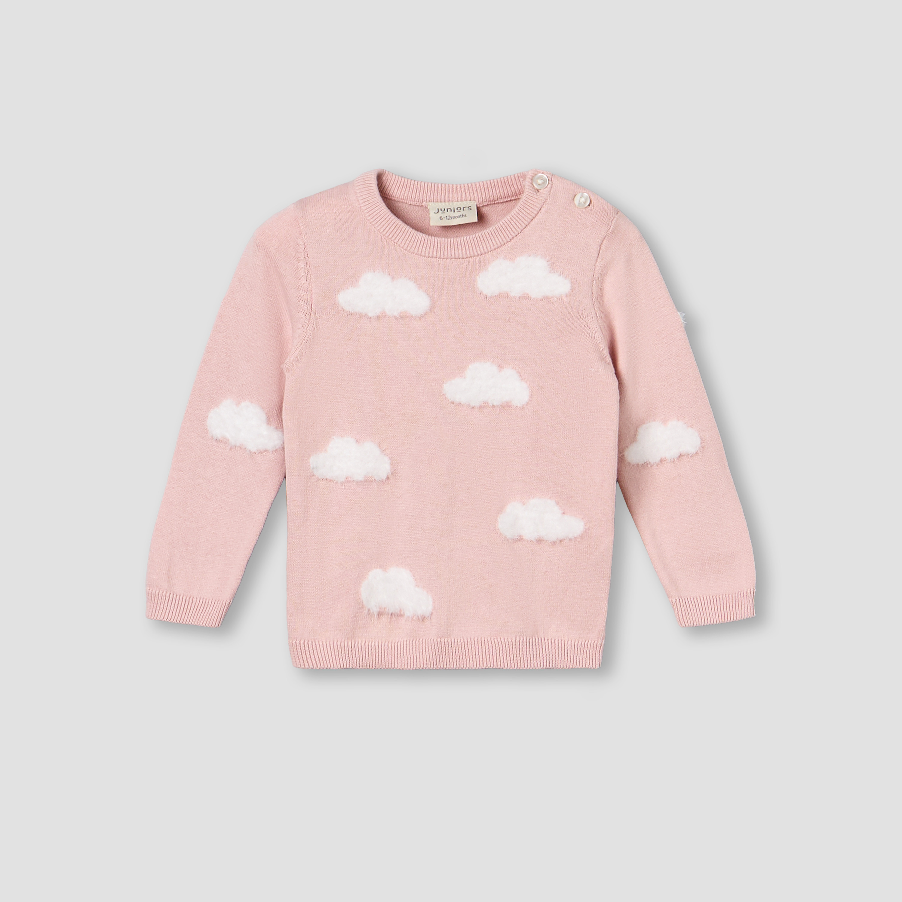 Juniors Cotton Round Neck Long Sleeves Pyjama Set with Cloud Knit Design-baby-girls-clothing-winterwear-pyjamasets-image-3