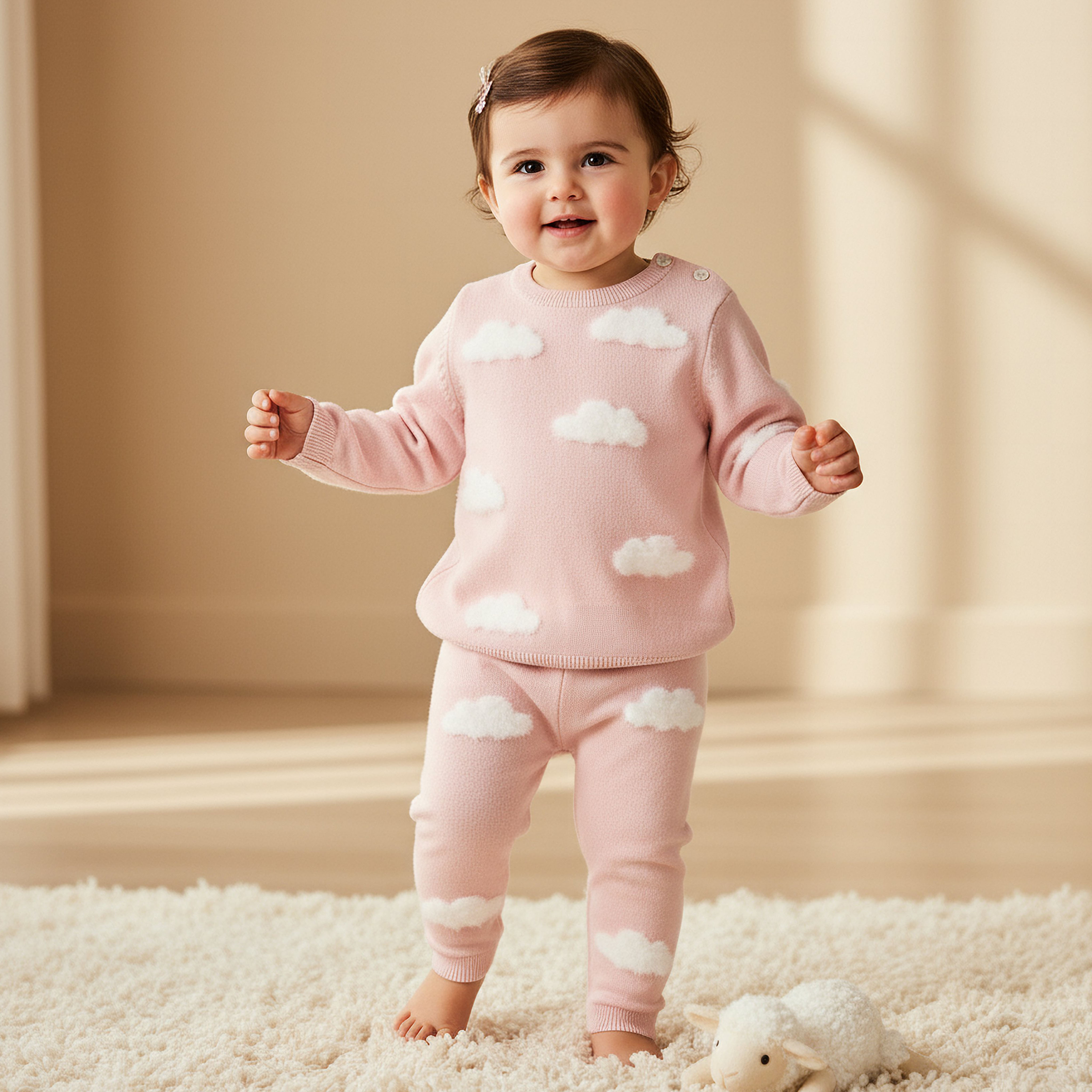 Juniors Cotton Round Neck Long Sleeves Pyjama Set with Cloud Knit Design-baby-girls-clothing-winterwear-pyjamasets-image-1
