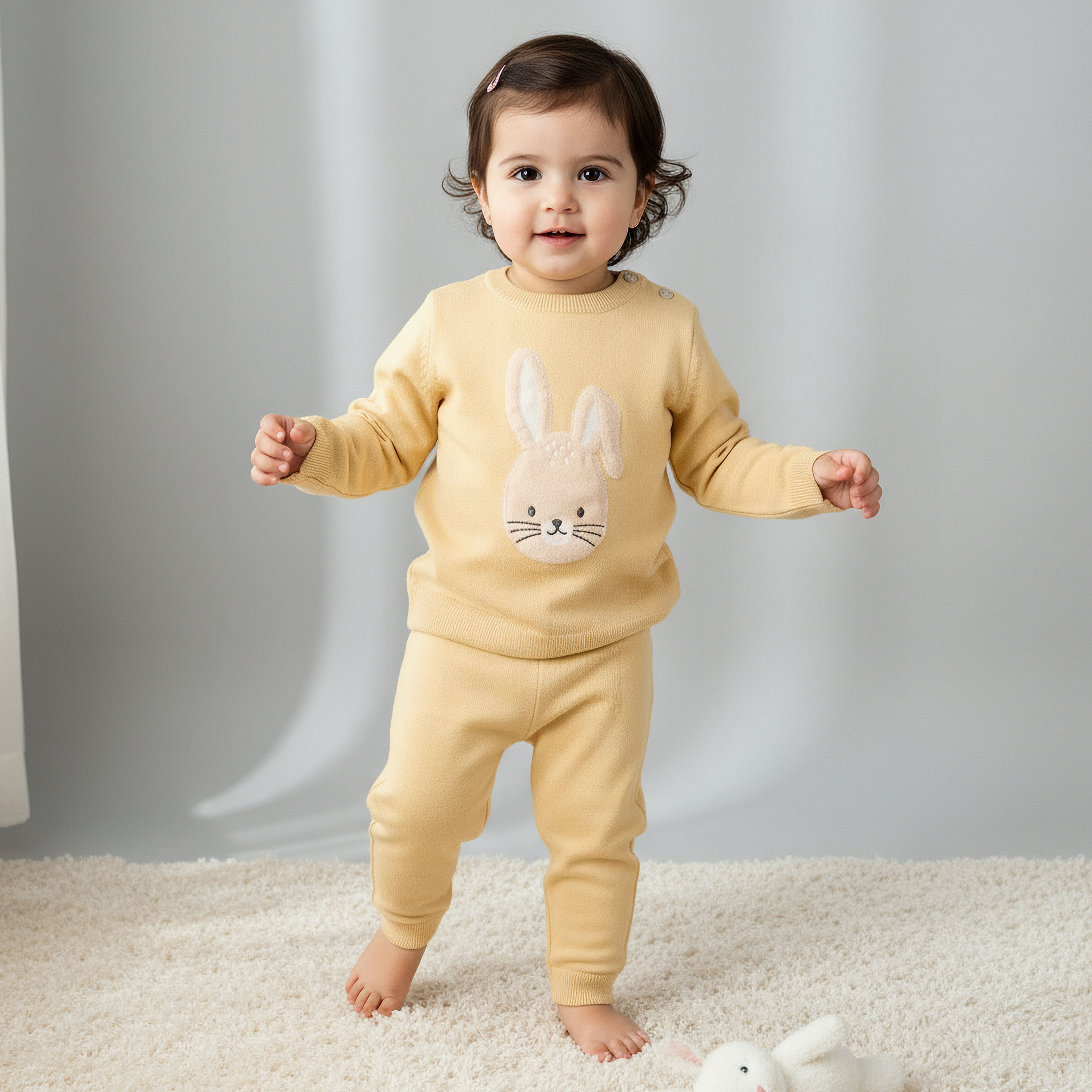 Juniors Cotton Long Sleeves Pyjama Set with Bunny Embroidery-baby-girls-clothing-winterwear-pyjamasets-image-1