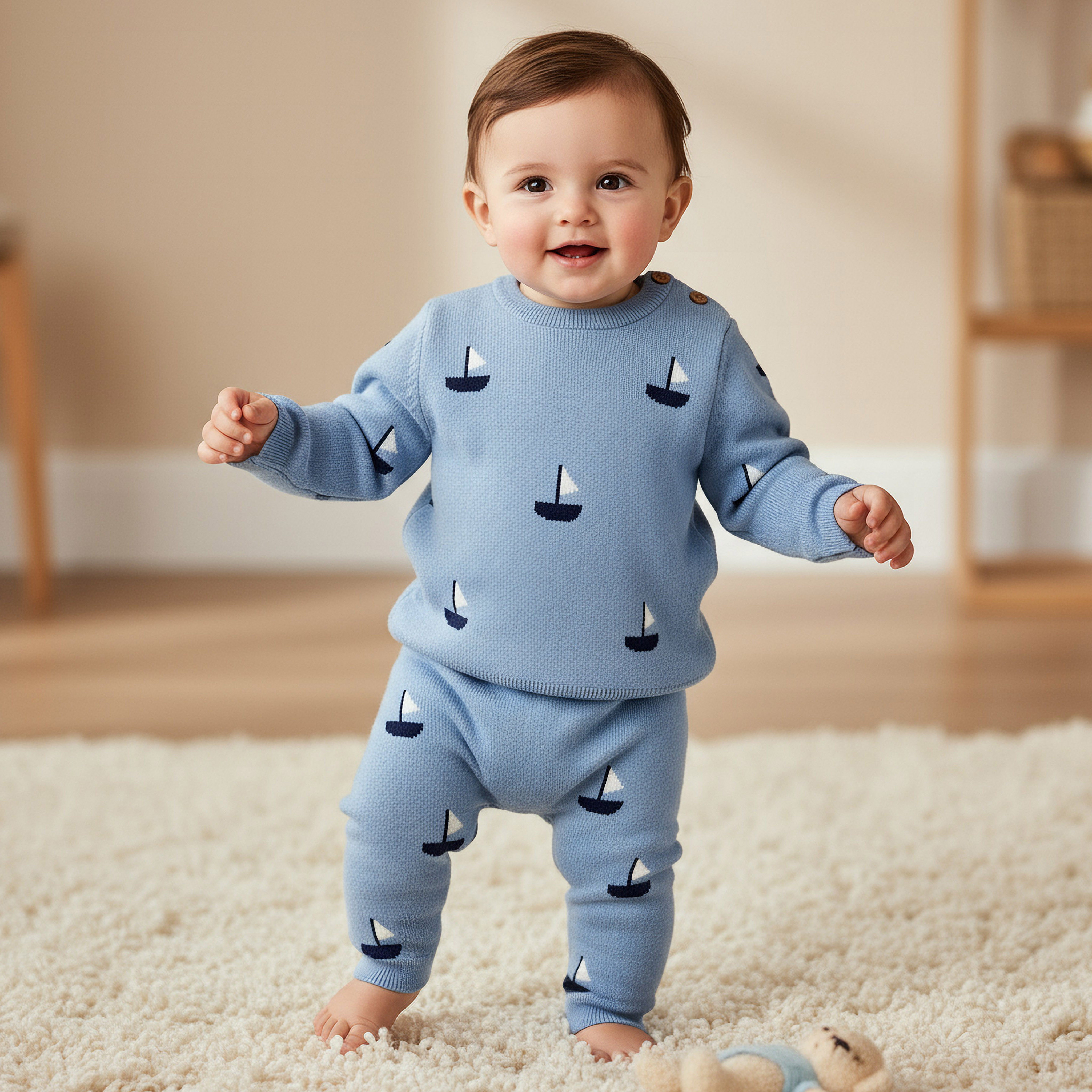 طقم بيجاما بياقة مستديرة وأكمام طويلة وطبعات من جونيورز-baby-boys-clothing-winterwear-setsandcoords-image-8