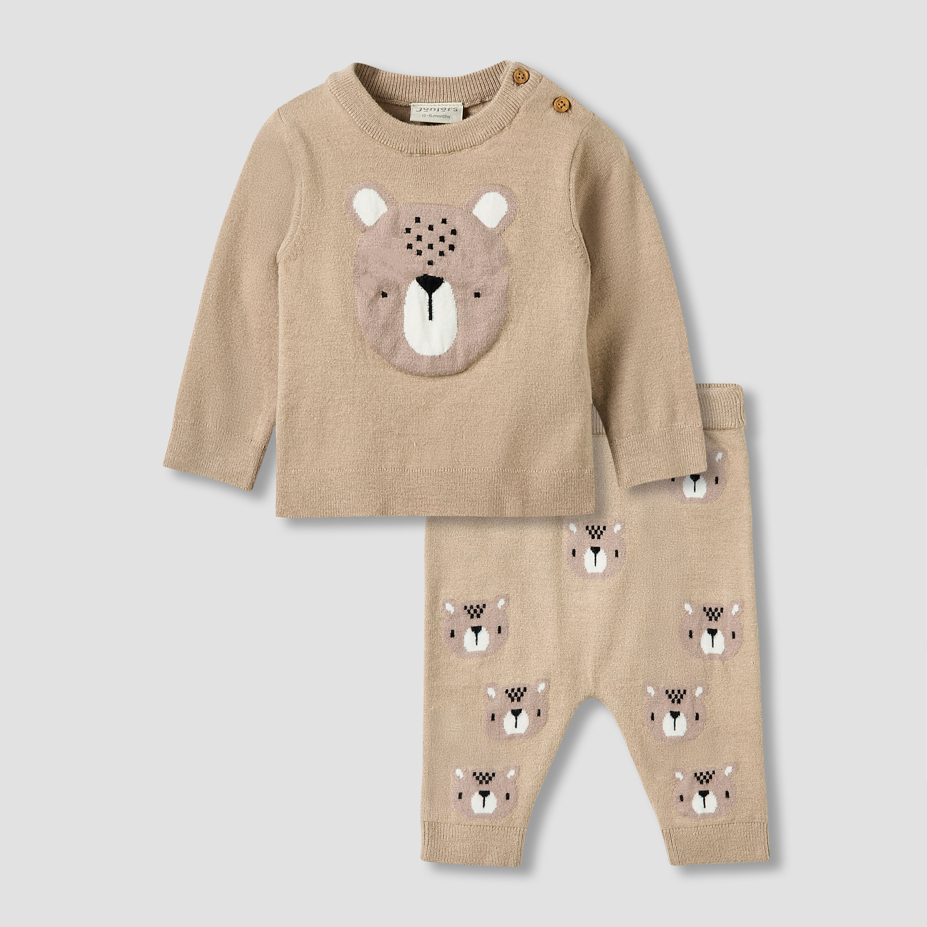 Juniors Pyjama Set with Bear Print - Long Sleeves - Round Neck-baby-boys-clothing-winterwear-setsandcoords-image-1