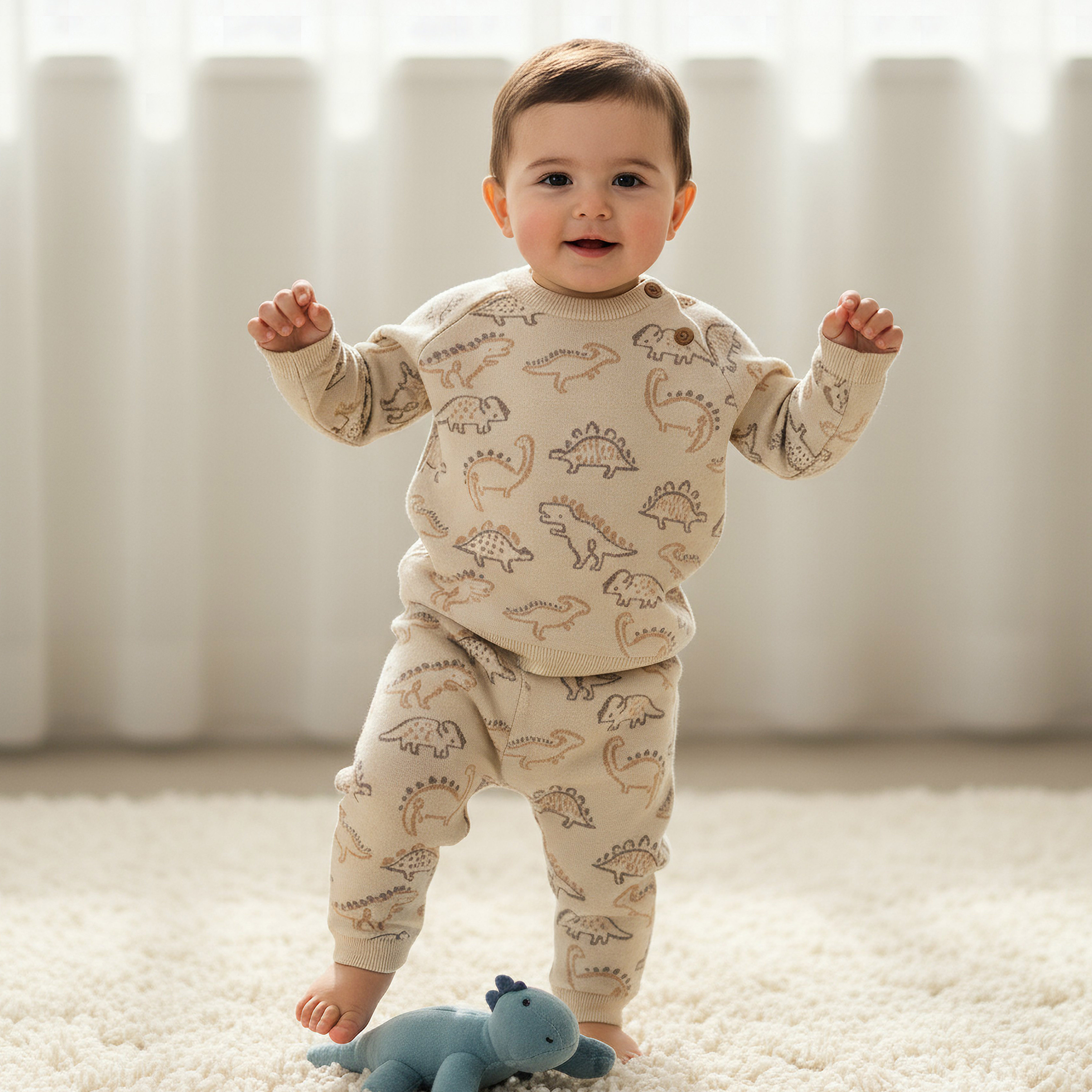 Juniors Cotton Long Sleeves Pyjama Set with Dinosaur Print-baby-boys-clothing-winterwear-setsandcoords-image-1