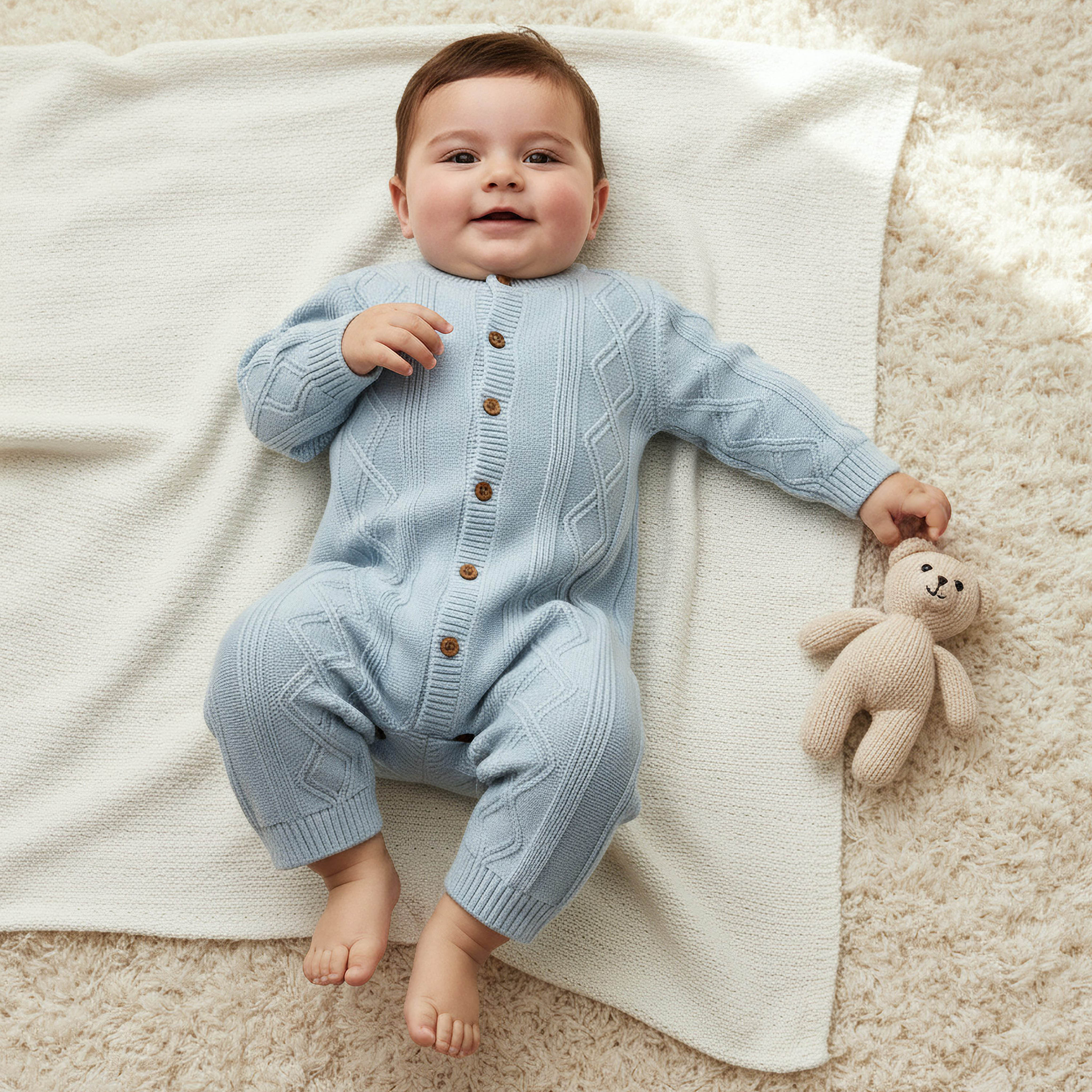 Juniors Cotton Round Neck Long Sleeves Sleepsuit with Knit Texture-baby-boys-clothing-winterwear-sleepsuits-image-1