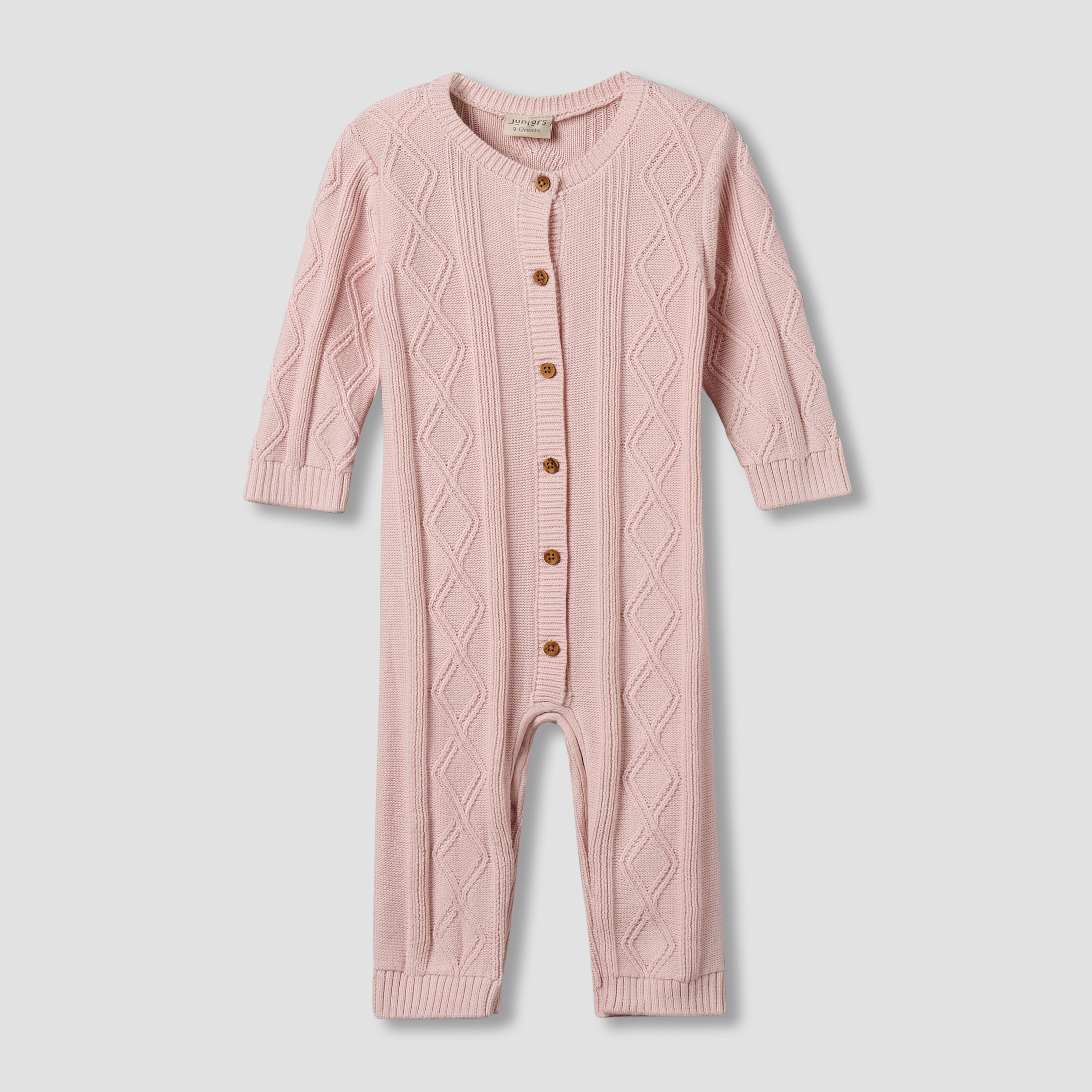 Juniors Cotton Crew Neck Long Sleeves Sleepsuit with Knit Texture-baby-girls-clothing-nightwear-sleepsuits-image-2
