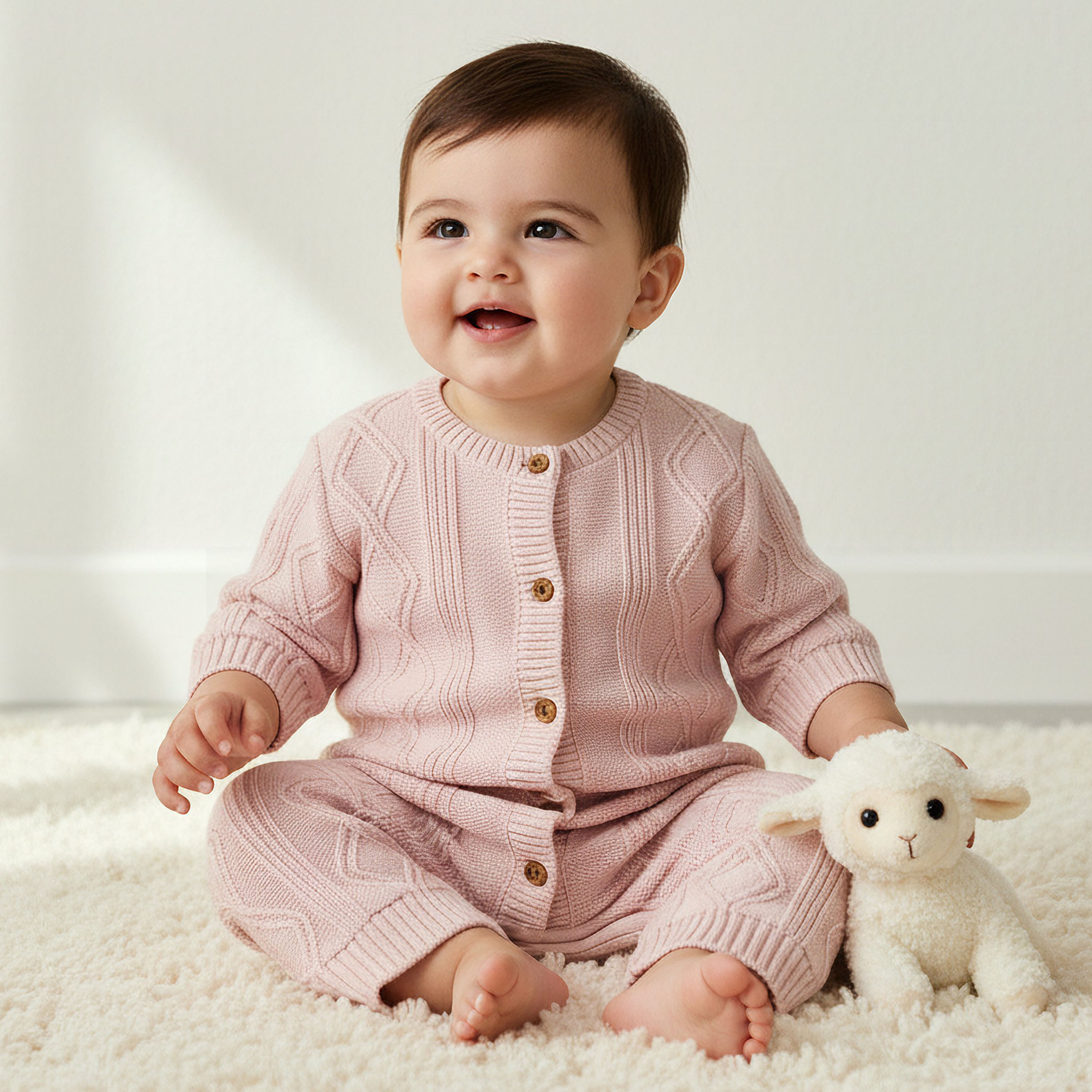 Juniors Cotton Crew Neck Long Sleeves Sleepsuit with Knit Texture-baby-girls-clothing-nightwear-sleepsuits-image-1