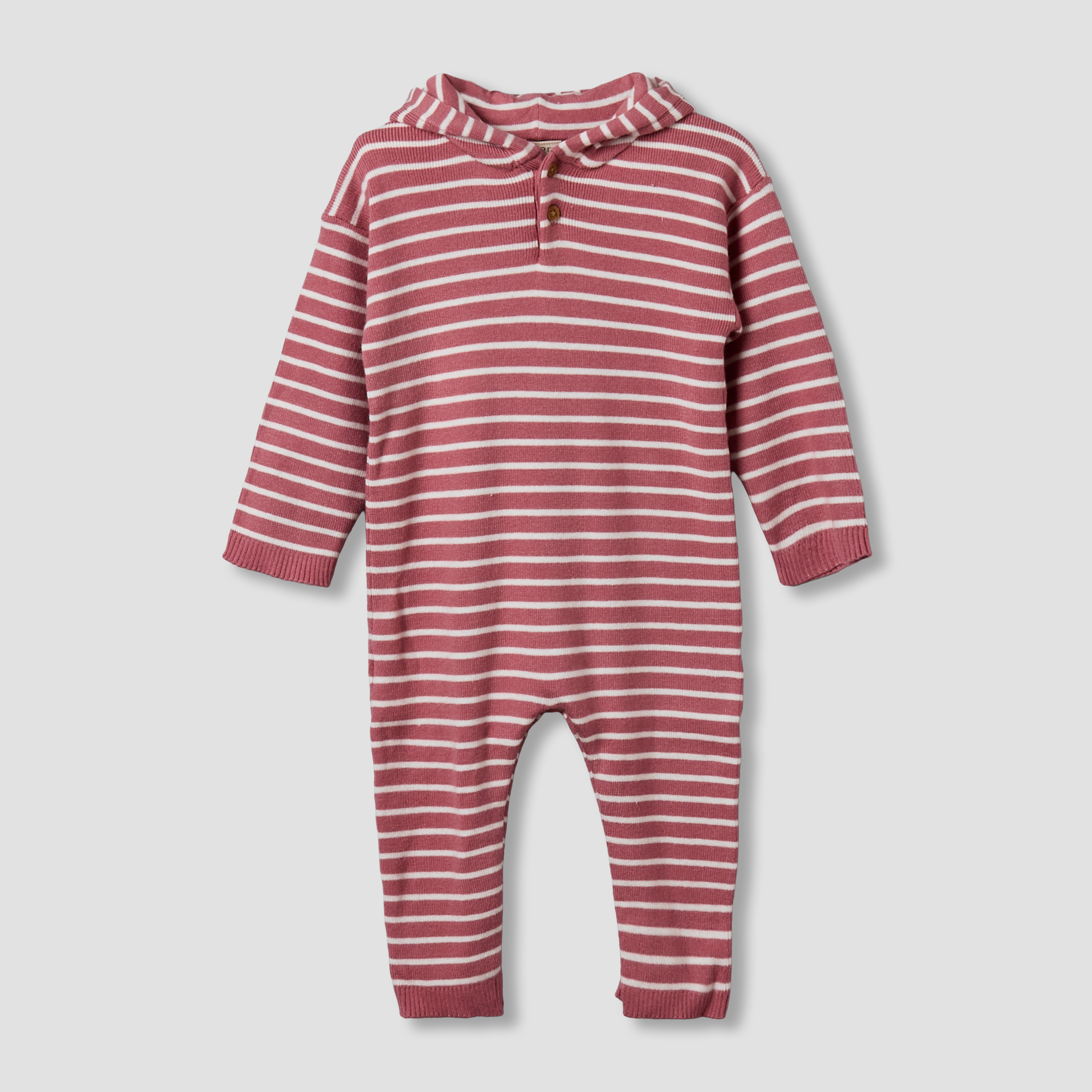 Juniors Cotton Hooded Long Sleeves Sleepsuit with Stripes-baby-girls-clothing-nightwear-sleepsuits-image-1