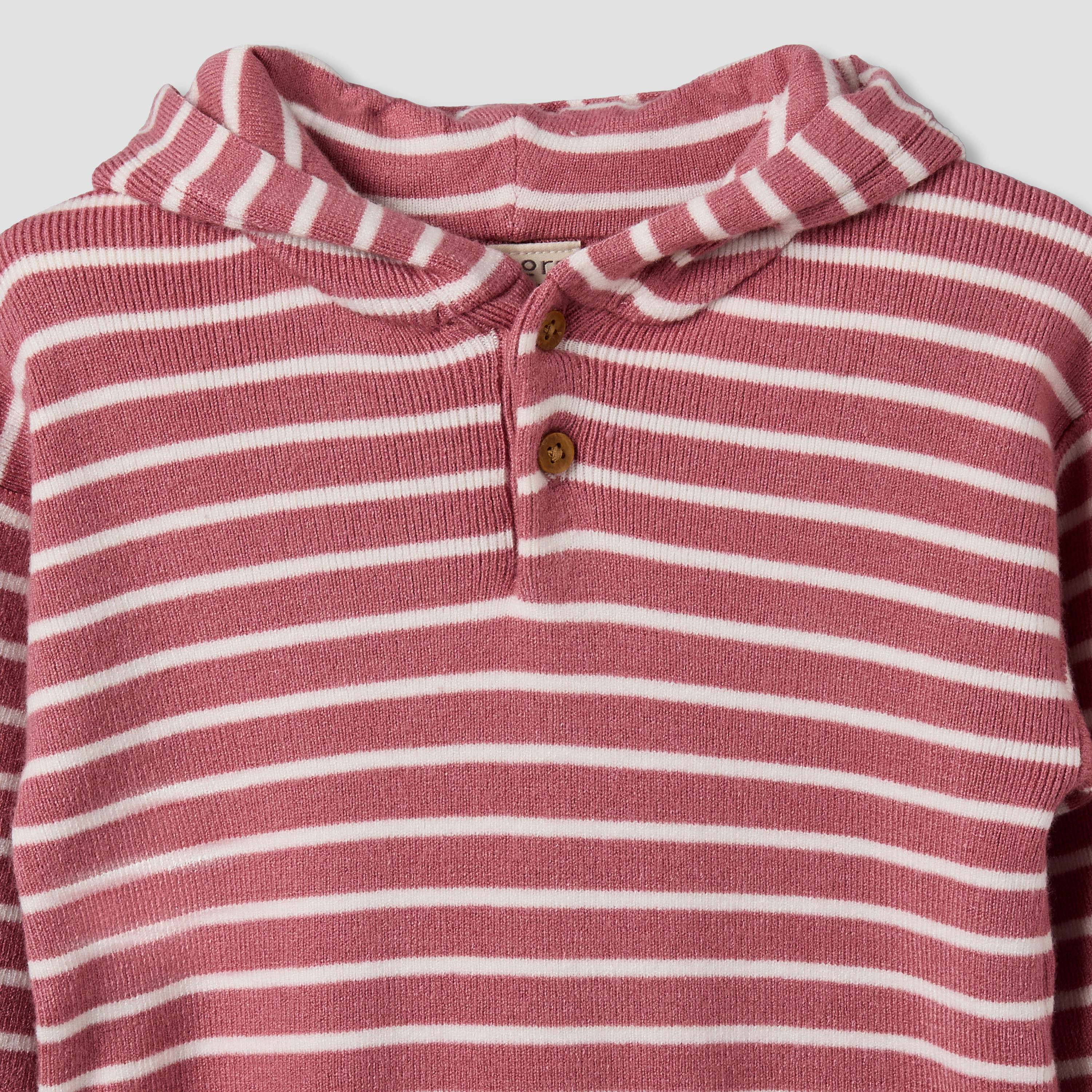 Juniors Cotton Hooded Long Sleeves Sleepsuit with Stripes-baby-girls-clothing-nightwear-sleepsuits-image-3