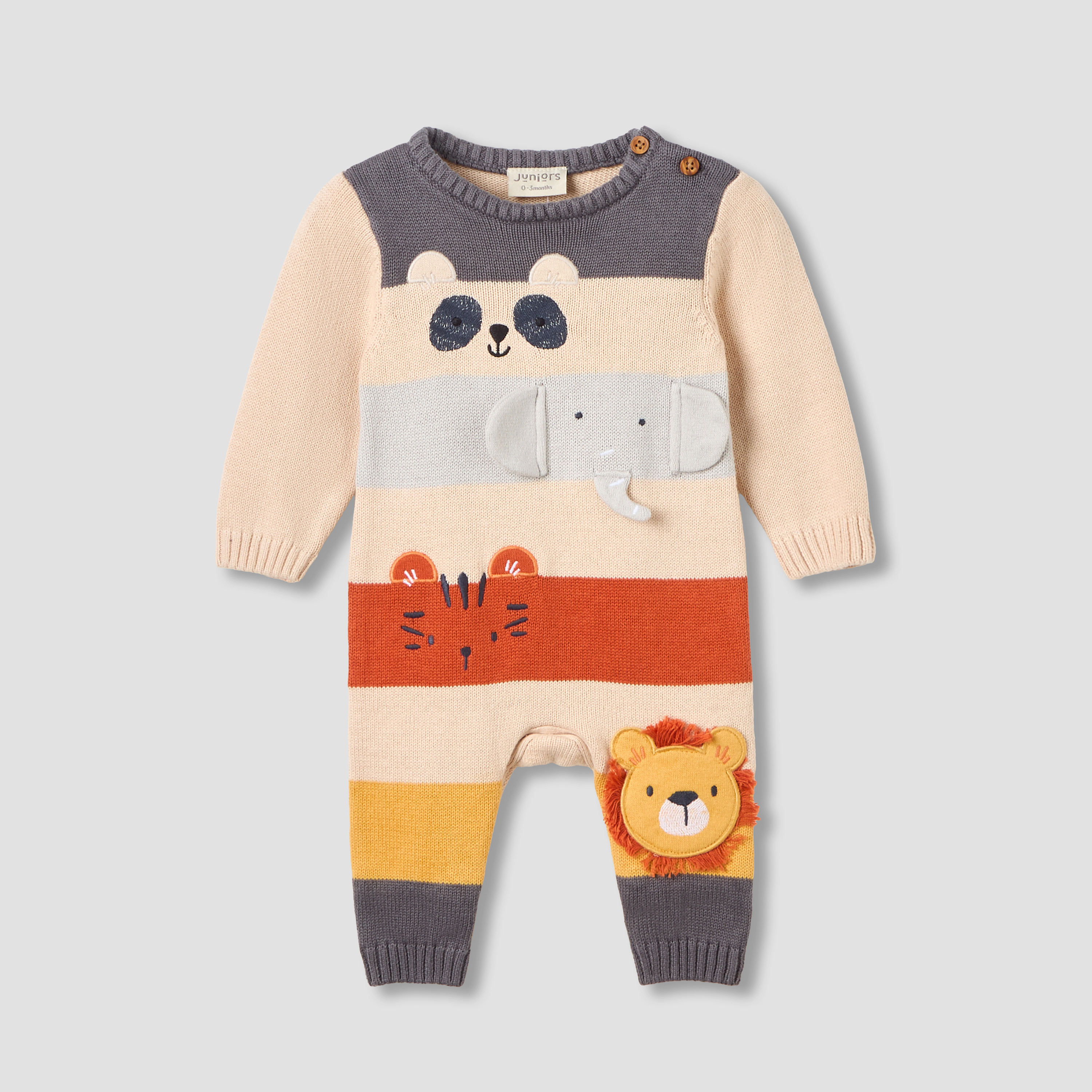 Juniors Cotton Round Neck Long Sleeves Sleepsuit with Animal Applique-baby-boys-clothing-winterwear-sleepsuits-image-1