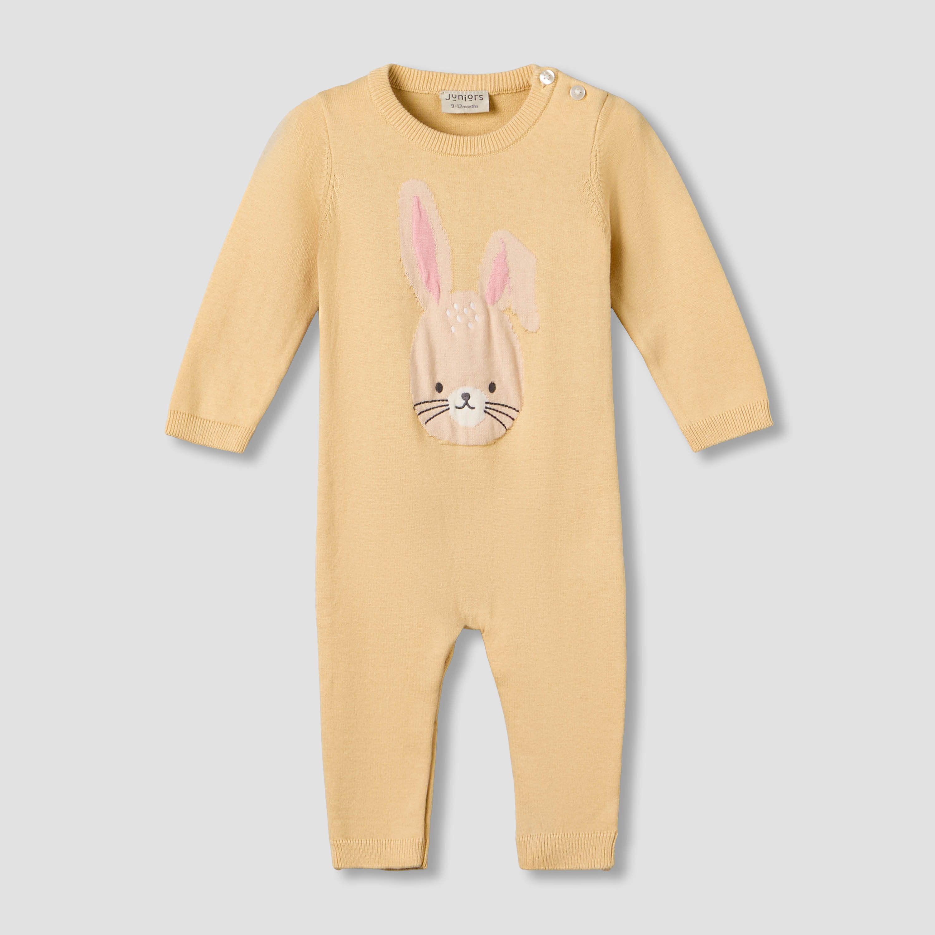 Juniors Cotton Round Neck Long Sleeves Sleepsuit with Bunny Applique-baby-girls-clothing-nightwear-sleepsuits-image-2