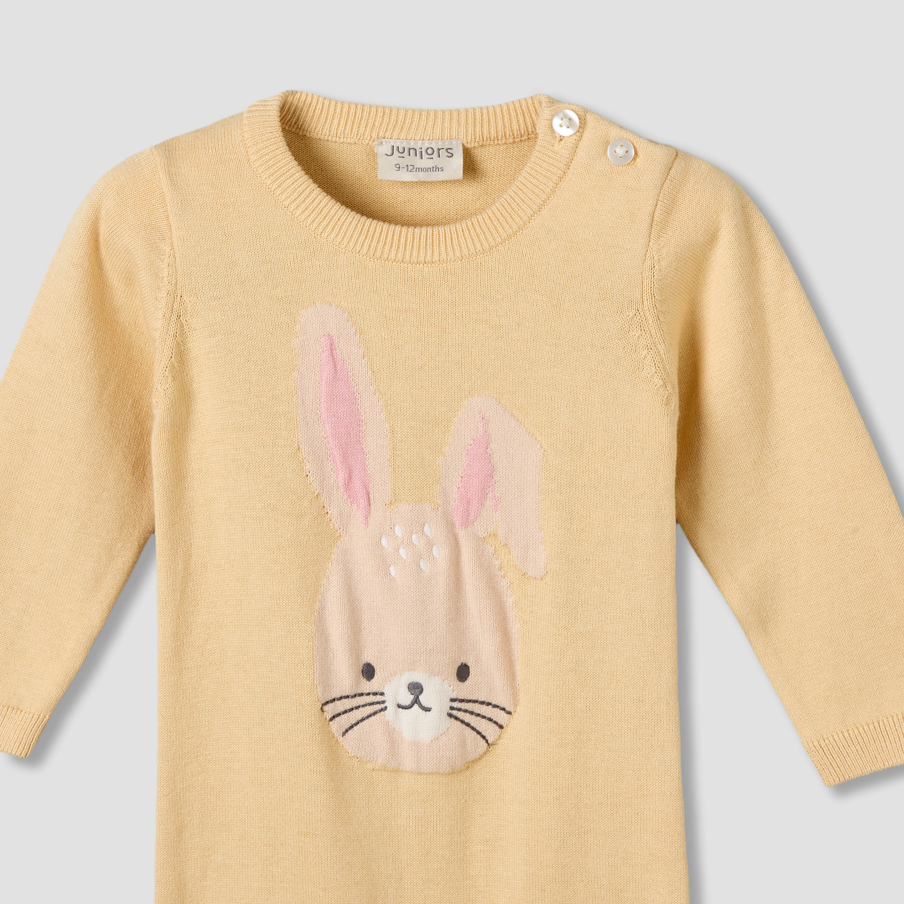 Juniors Cotton Round Neck Long Sleeves Sleepsuit with Bunny Applique-baby-girls-clothing-nightwear-sleepsuits-image-4