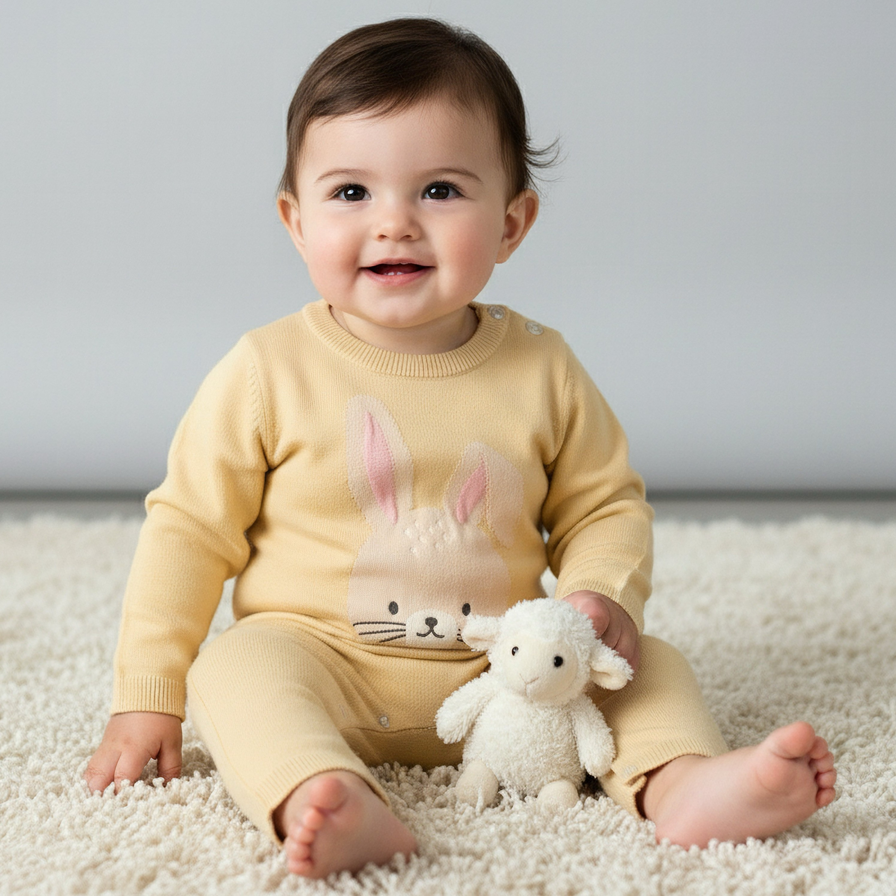 Juniors Cotton Round Neck Long Sleeves Sleepsuit with Bunny Applique-baby-girls-clothing-nightwear-sleepsuits-image-1