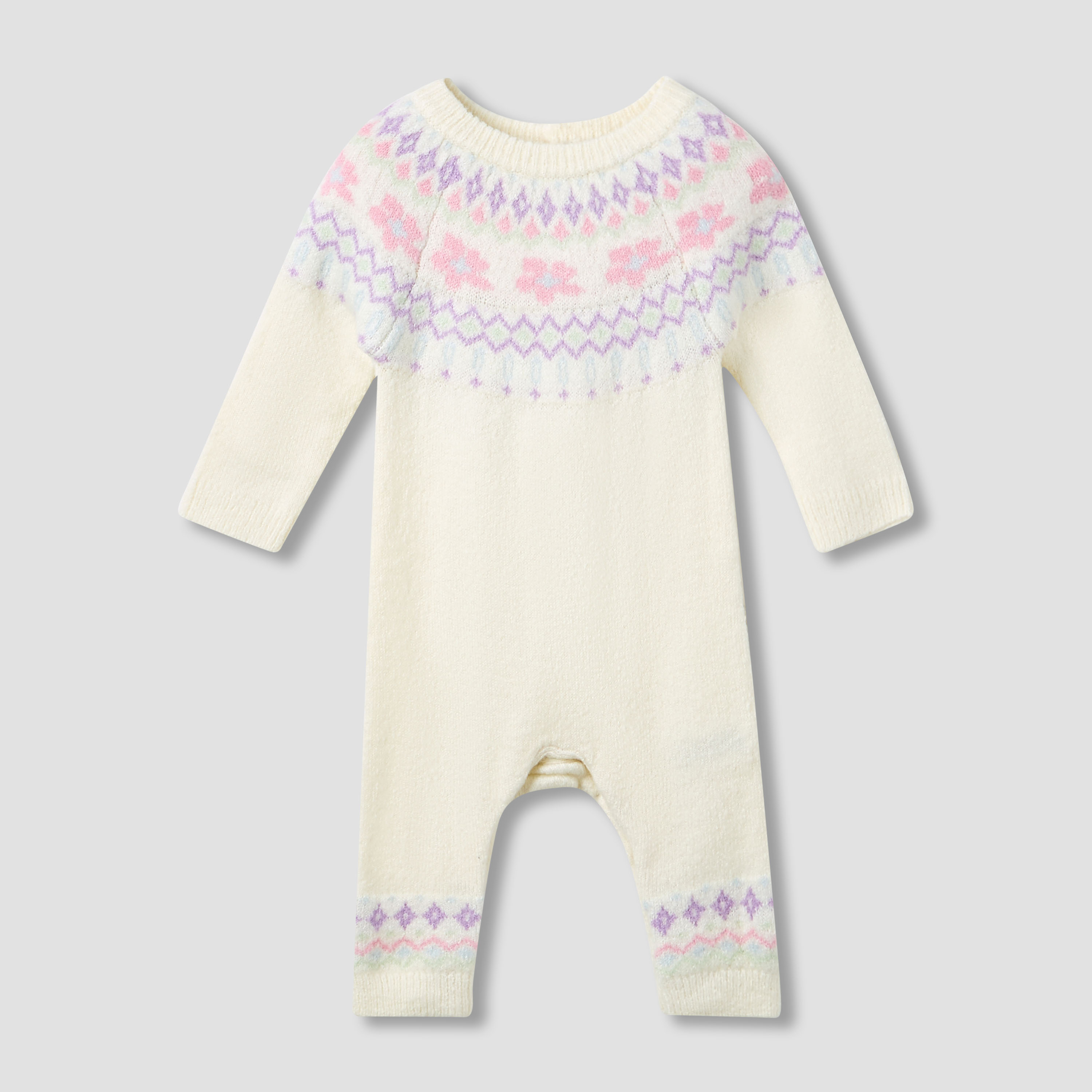 Juniors Cotton Crew Neck Long Sleeves Sleepsuit with Fair Isle Texture-baby-girls-clothing-nightwear-sleepsuits-image-1