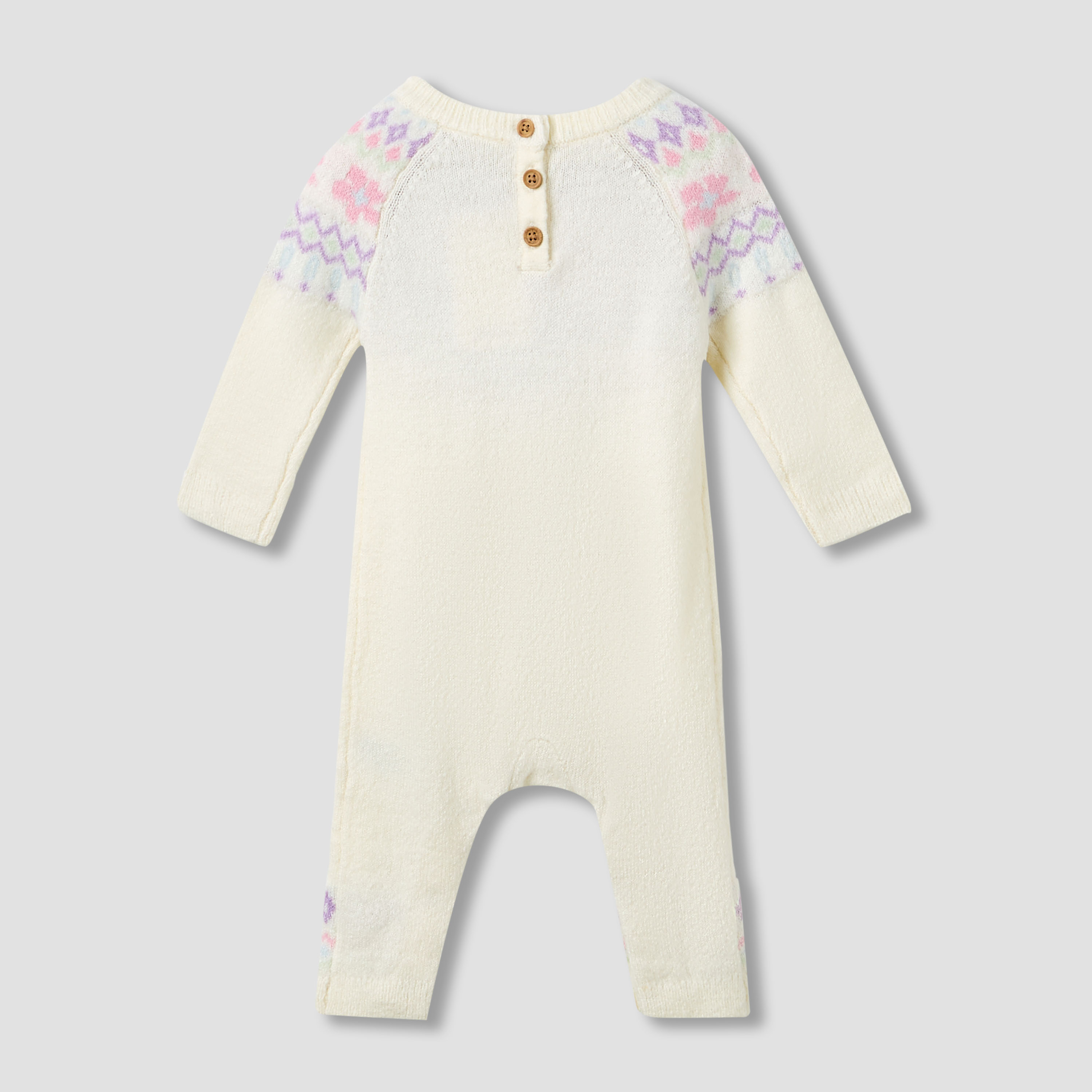 Juniors Cotton Crew Neck Long Sleeves Sleepsuit with Fair Isle Texture-baby-girls-clothing-nightwear-sleepsuits-image-2