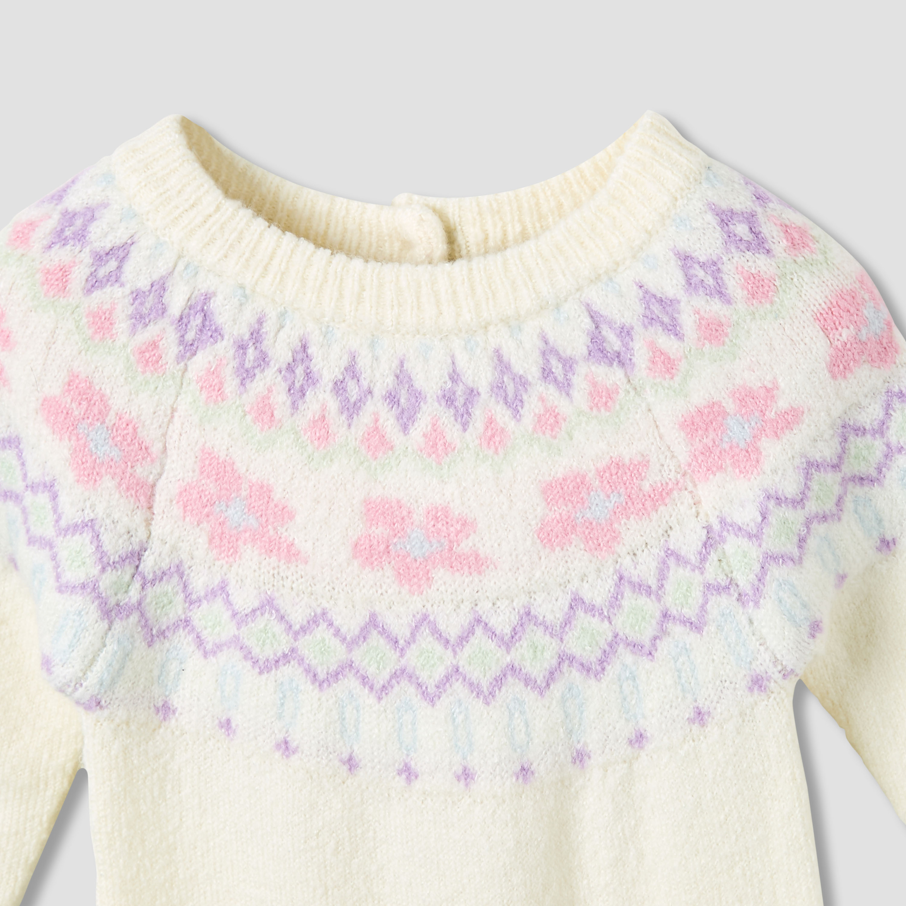 Juniors Cotton Crew Neck Long Sleeves Sleepsuit with Fair Isle Texture-baby-girls-clothing-nightwear-sleepsuits-image-3