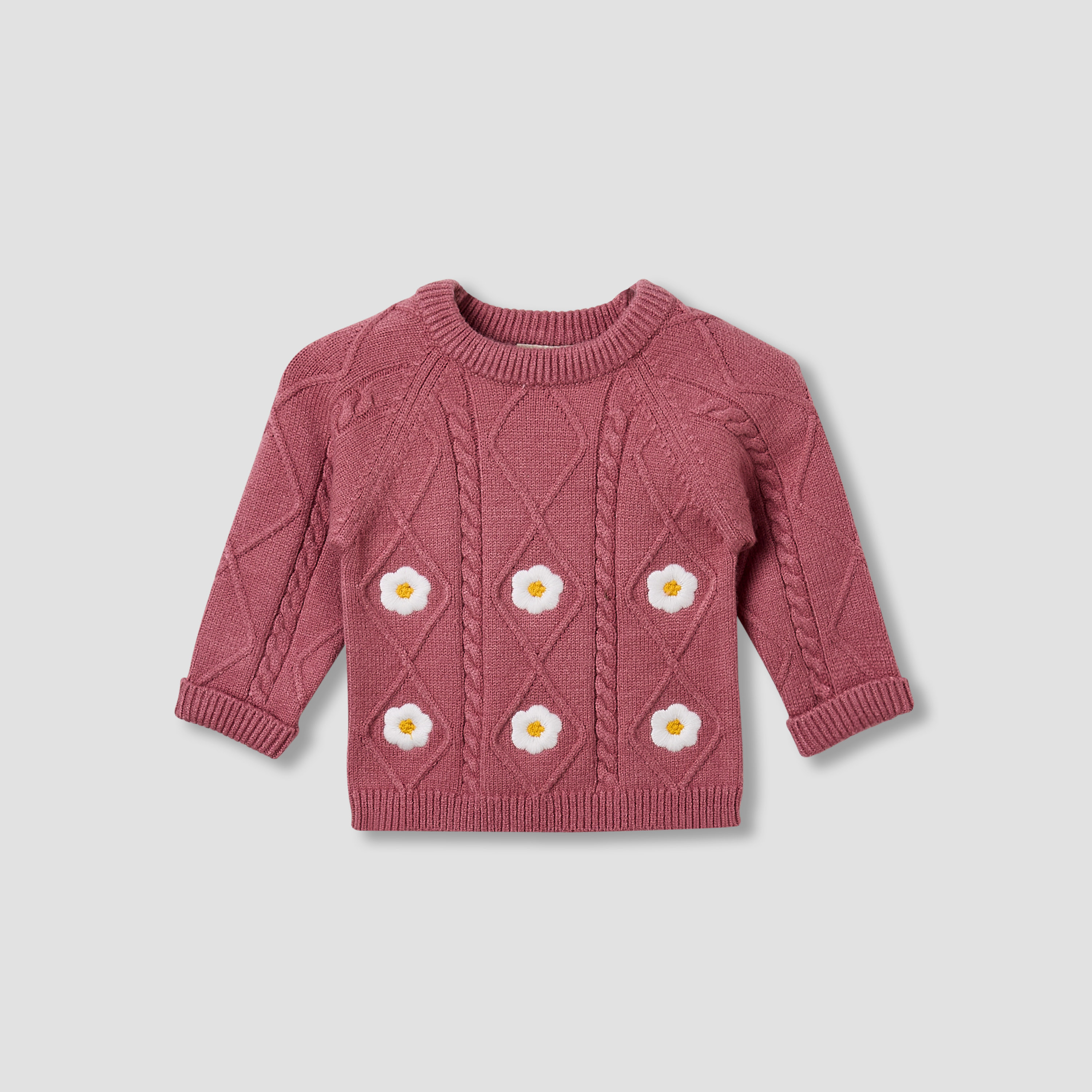 Juniors Girls Round Neck Sweater with Floral Embroidery - Long Sleeves-baby-girls-clothing-winterwear-jumpersandcardigans-image-1