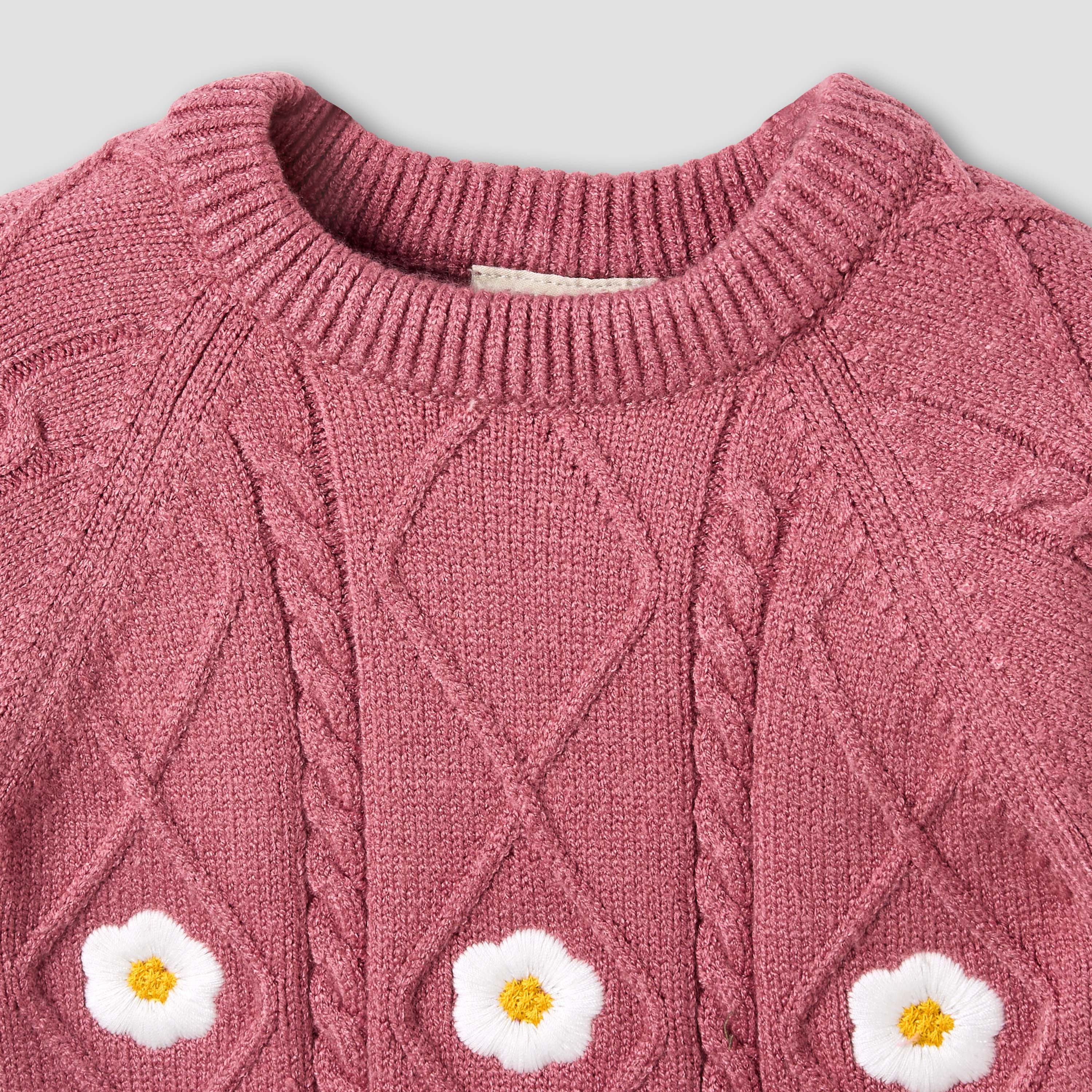 Juniors Girls Round Neck Sweater with Floral Embroidery - Long Sleeves-baby-girls-clothing-winterwear-jumpersandcardigans-image-3