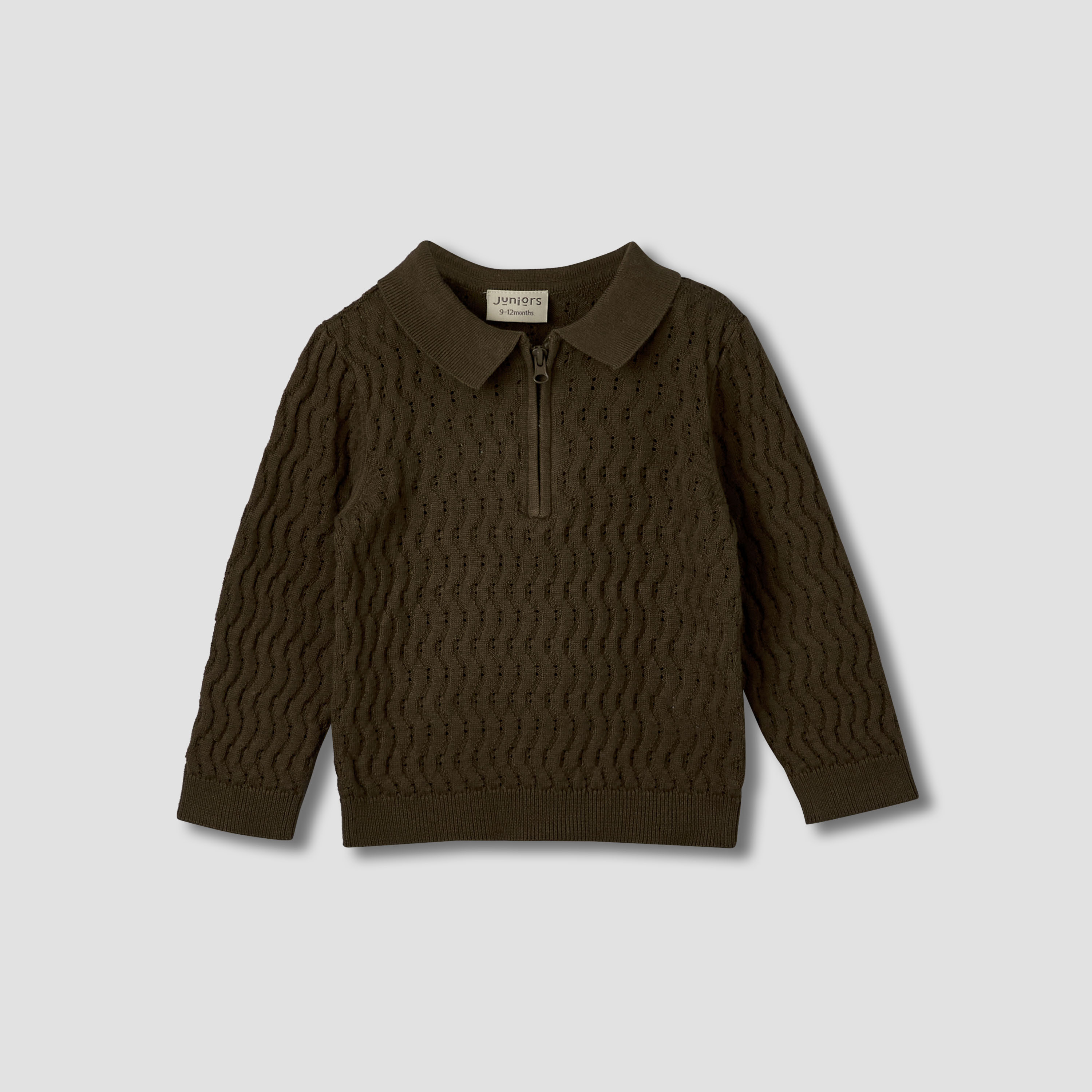 Juniors Cotton Polo Collar Long Sleeves Sweater with Texture Design-baby-boys-clothing-jumpersandcardigans-image-1