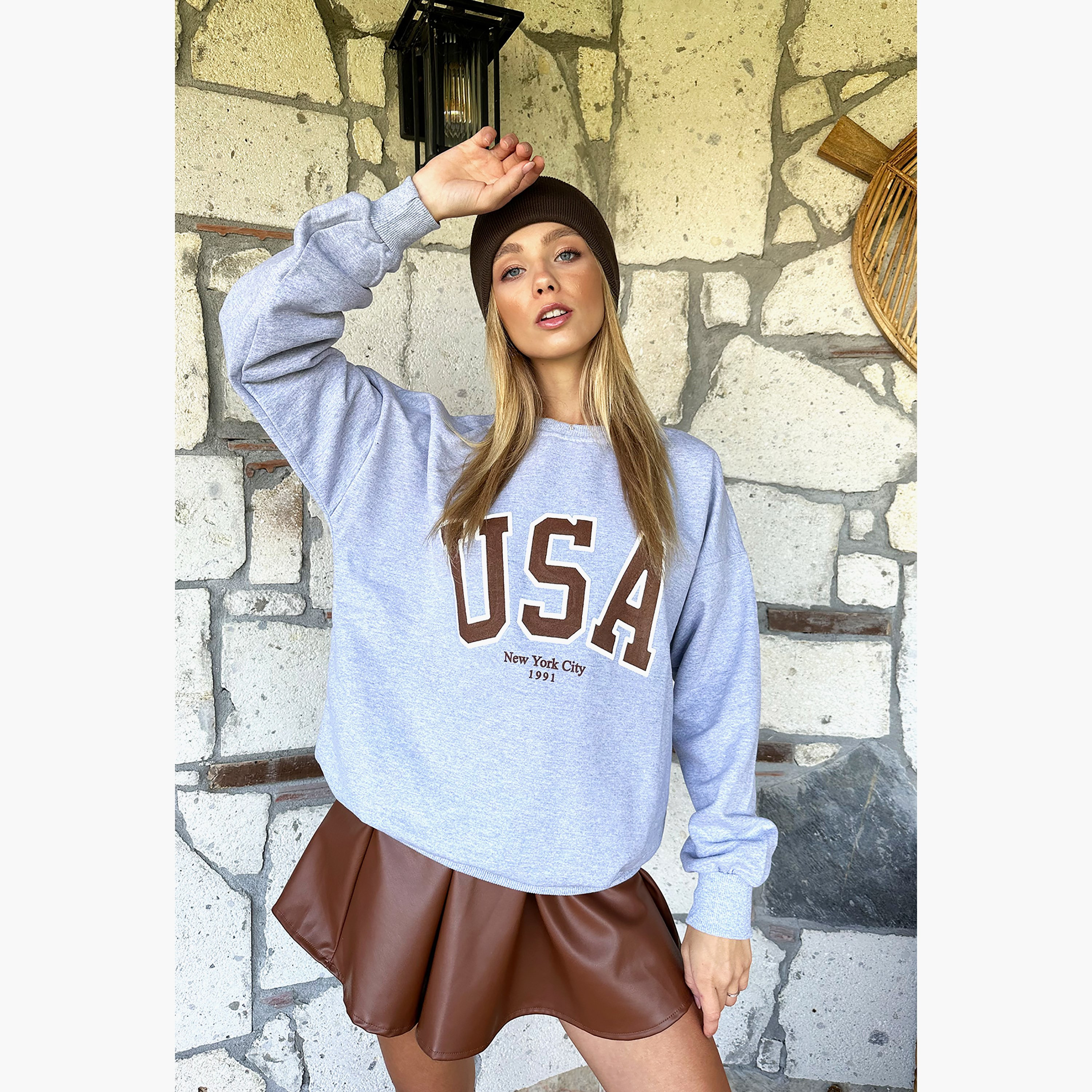 Trend Alacati Stili Graphic Print Dropped Sleeves Grey Women's Sweatshirt-women-clothing-hoodiesandsweatshirts-sweatshirts-image-2