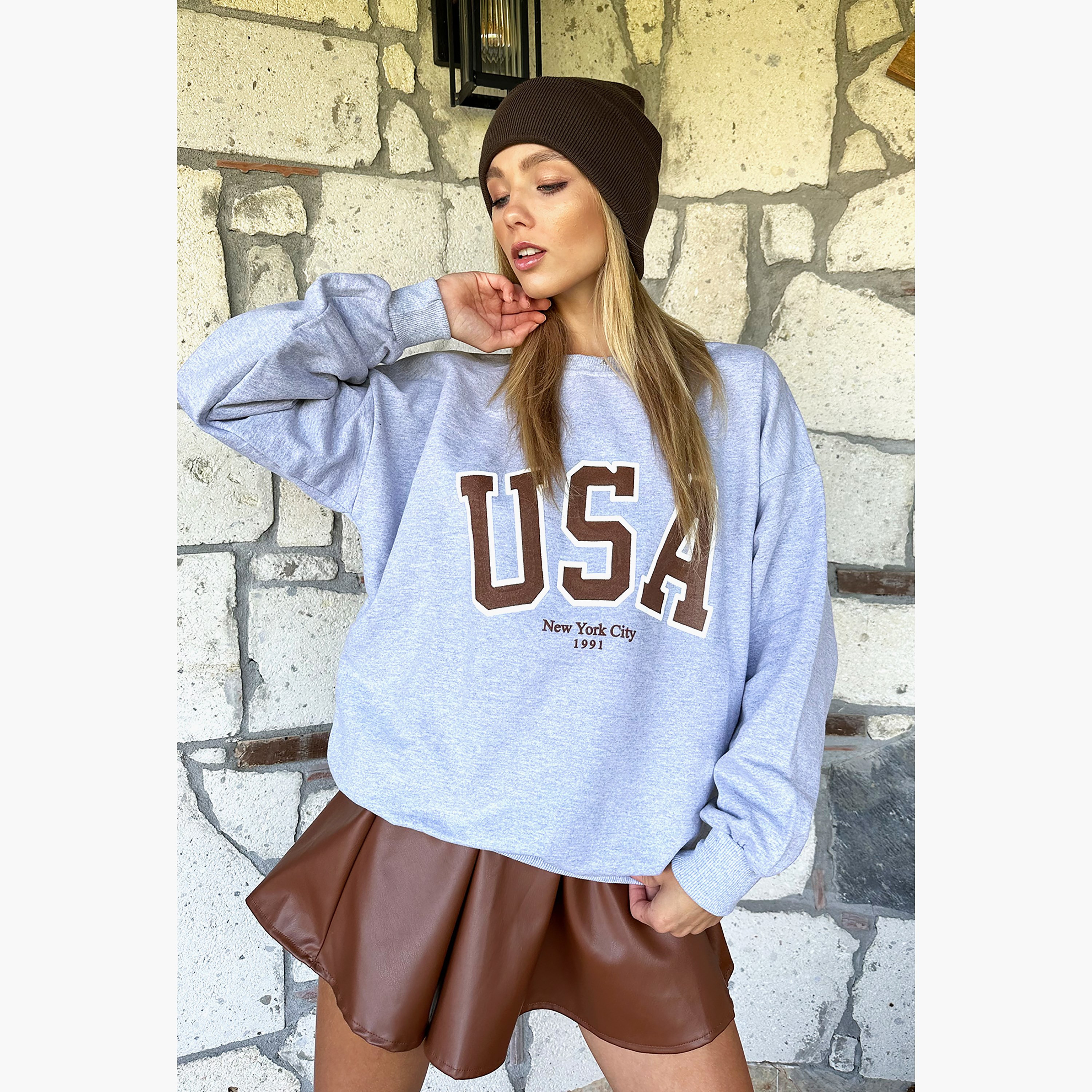 Trend Alacati Stili Graphic Print Dropped Sleeves Grey Women's Sweatshirt-women-clothing-hoodiesandsweatshirts-sweatshirts-image-3