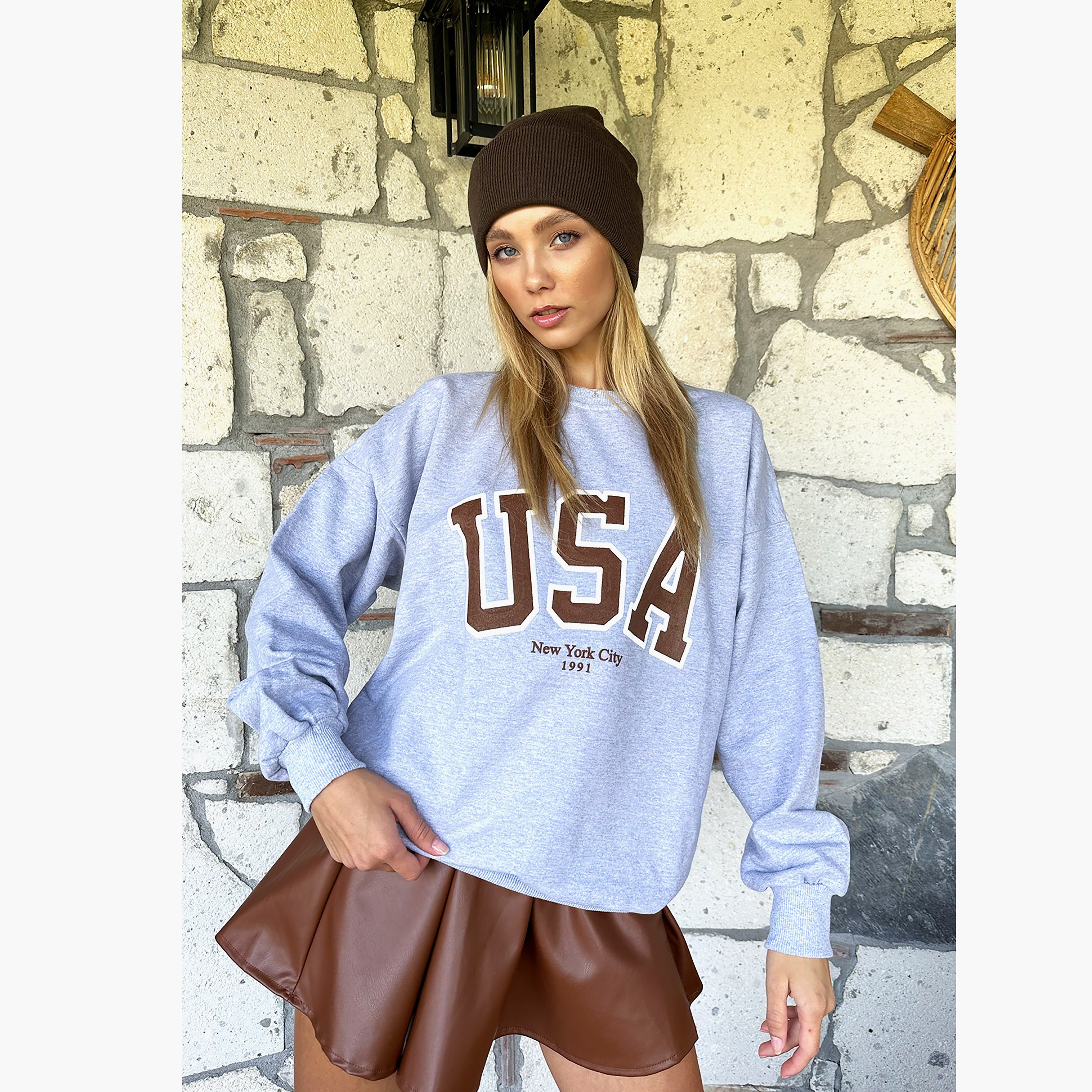 Trend Alacati Stili Graphic Print Dropped Sleeves Grey Women's Sweatshirt-women-clothing-hoodiesandsweatshirts-sweatshirts-image-4