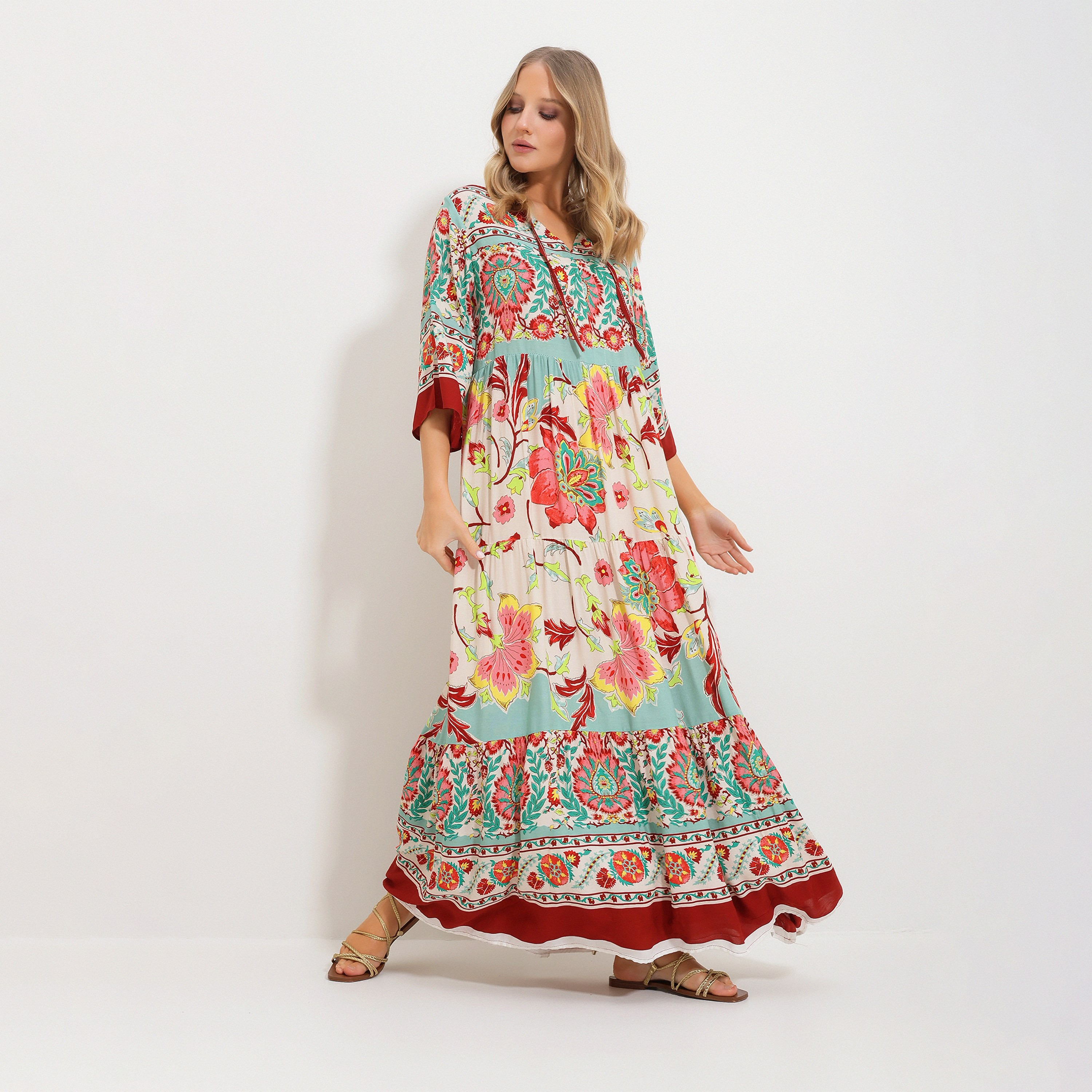 تريند ألاجاتي ستايل فستان ماكسي نسائي متعدد الألوان بطبقات وطبعات زهور-women-clothing-dresses-image-1