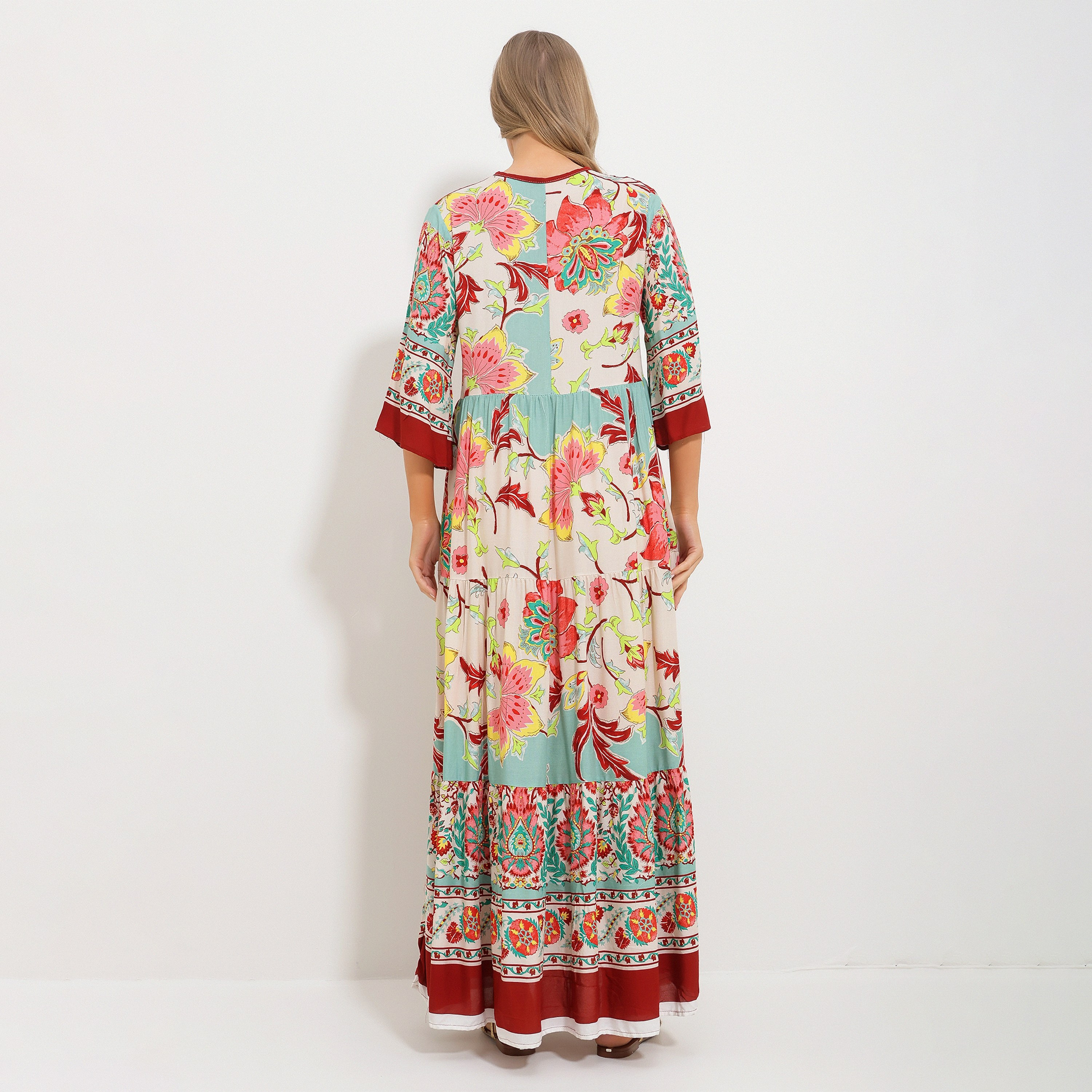 تريند ألاجاتي ستايل فستان ماكسي نسائي متعدد الألوان بطبقات وطبعات زهور-women-clothing-dresses-image-3
