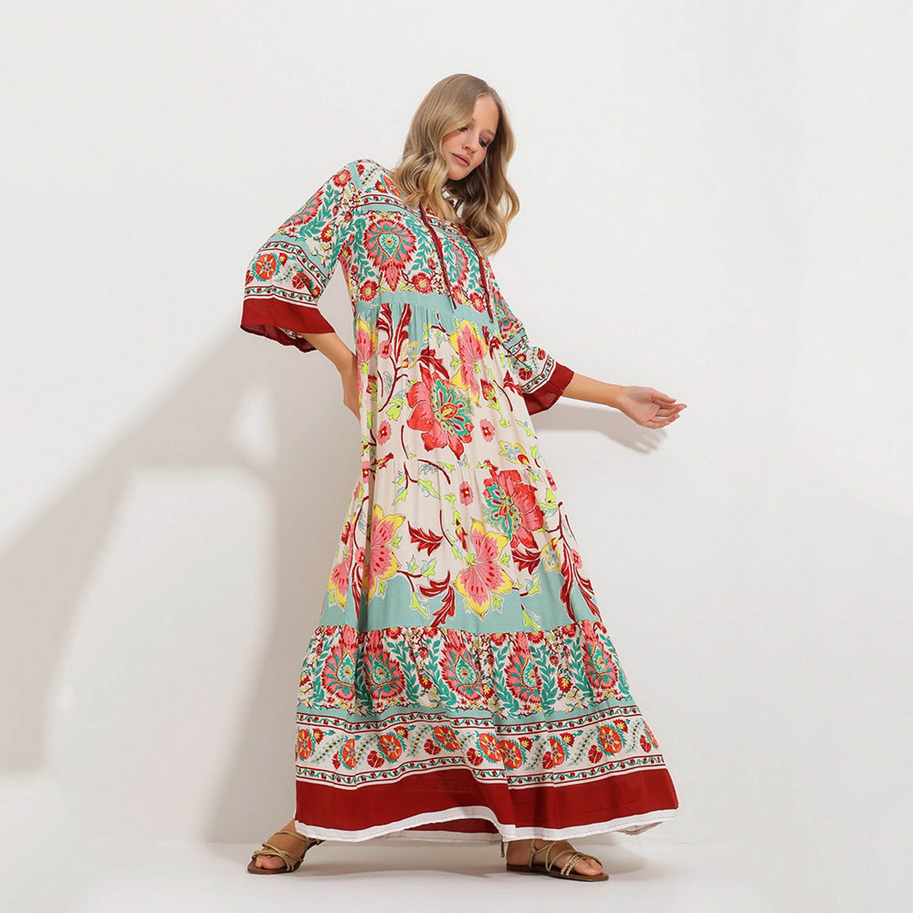 تريند ألاجاتي ستايل فستان ماكسي نسائي متعدد الألوان بطبقات وطبعات زهور-women-clothing-dresses-image-4