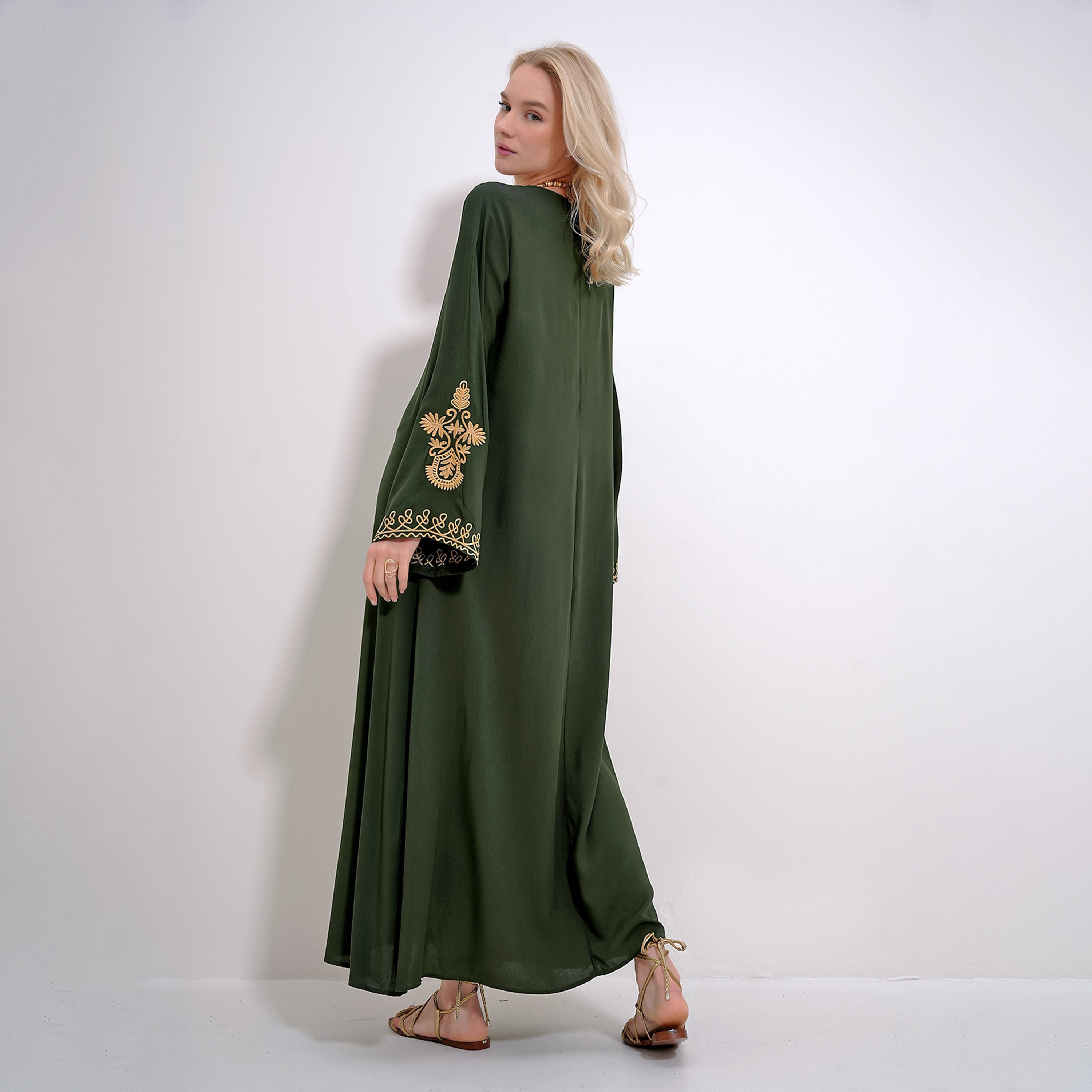 تريند ألاجاتي ستايل فستان ماكسي نسائي أخضر مطرّز بأكمام واسعة-women-clothing-dresses-image-3