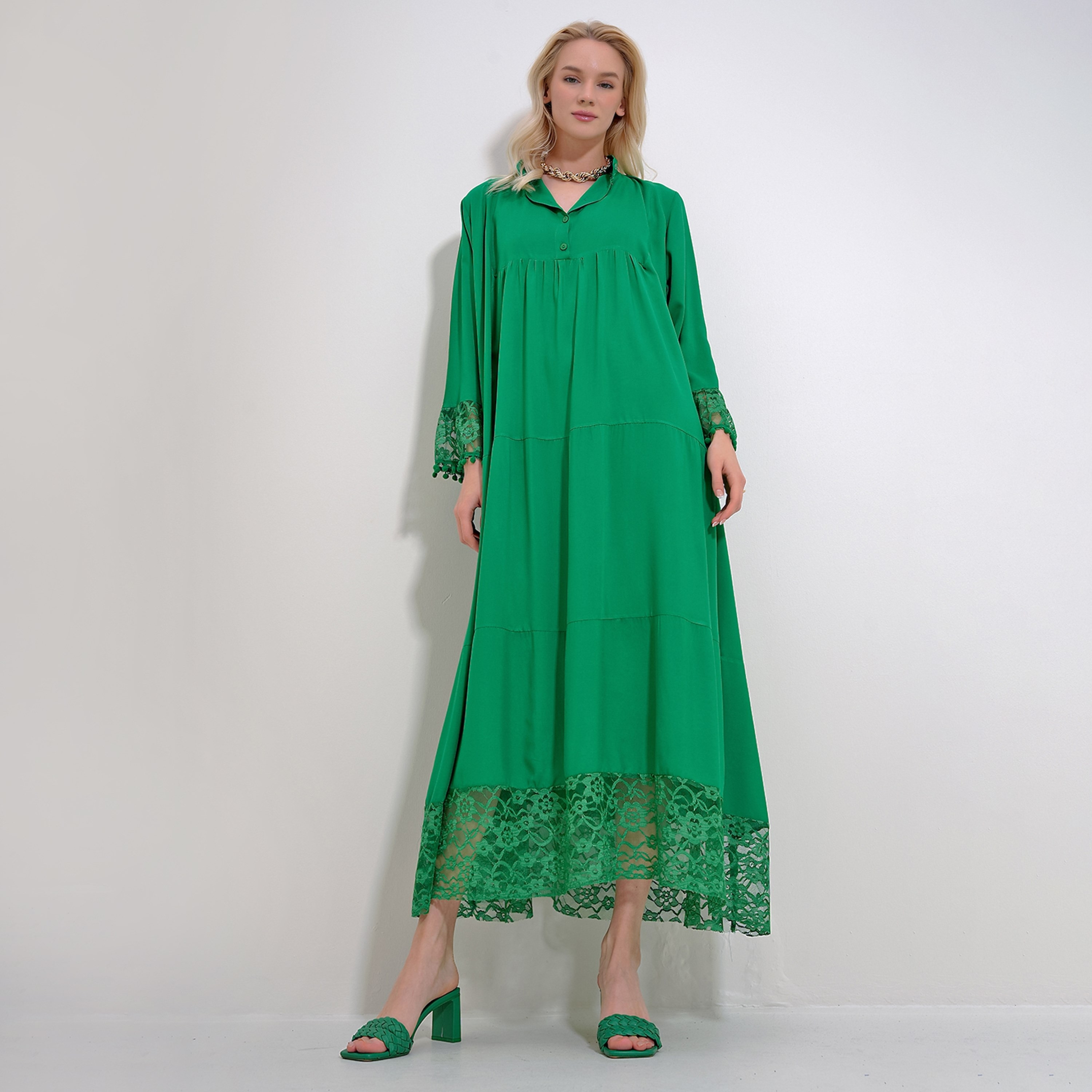تريند ألاجاتي ستايل فستان ماكسي نسائي بطبقات وياقة شريطية وأكمام دانتيل-women-clothing-dresses-image-5