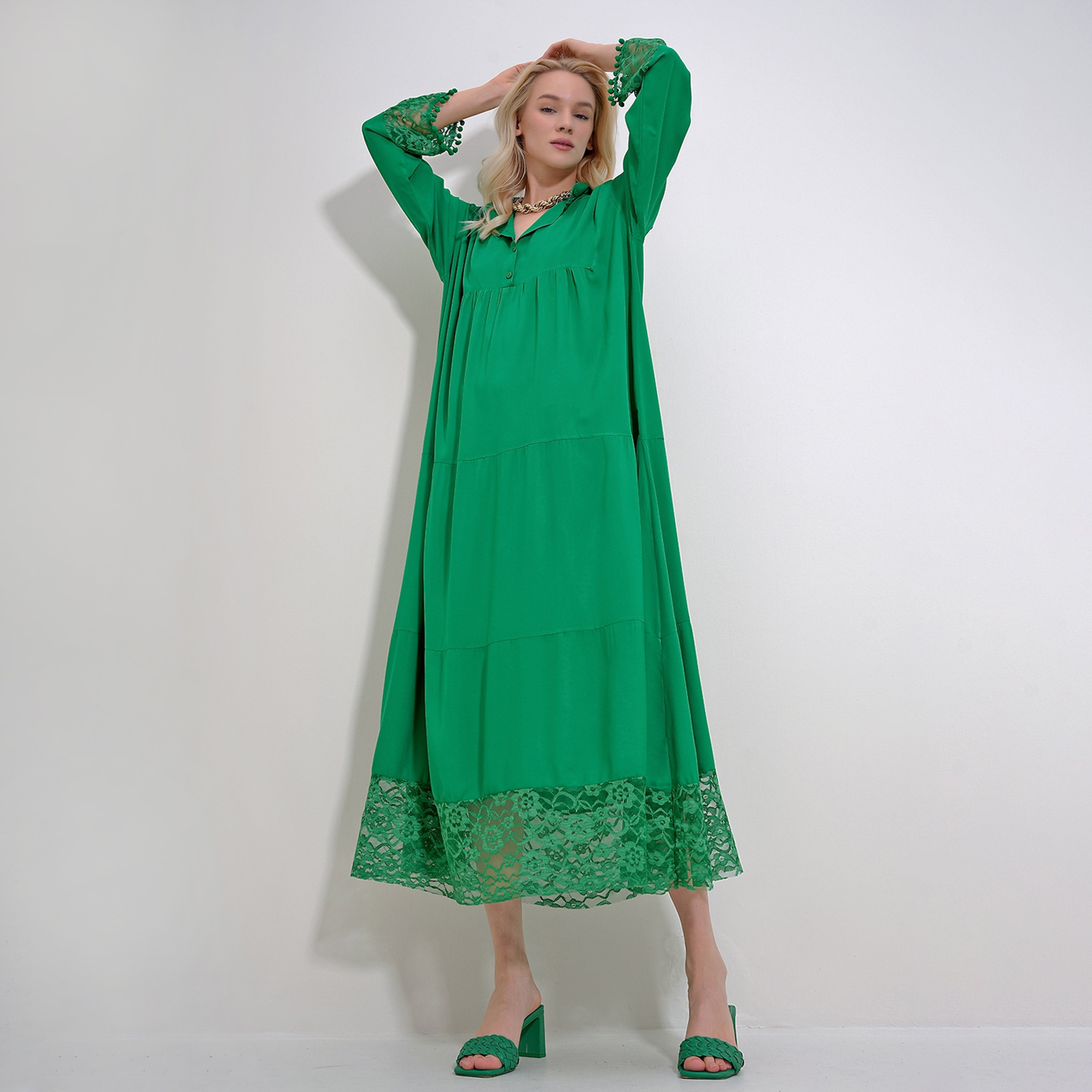 تريند ألاجاتي ستايل فستان ماكسي نسائي بطبقات وياقة شريطية وأكمام دانتيل-women-clothing-dresses-image-6