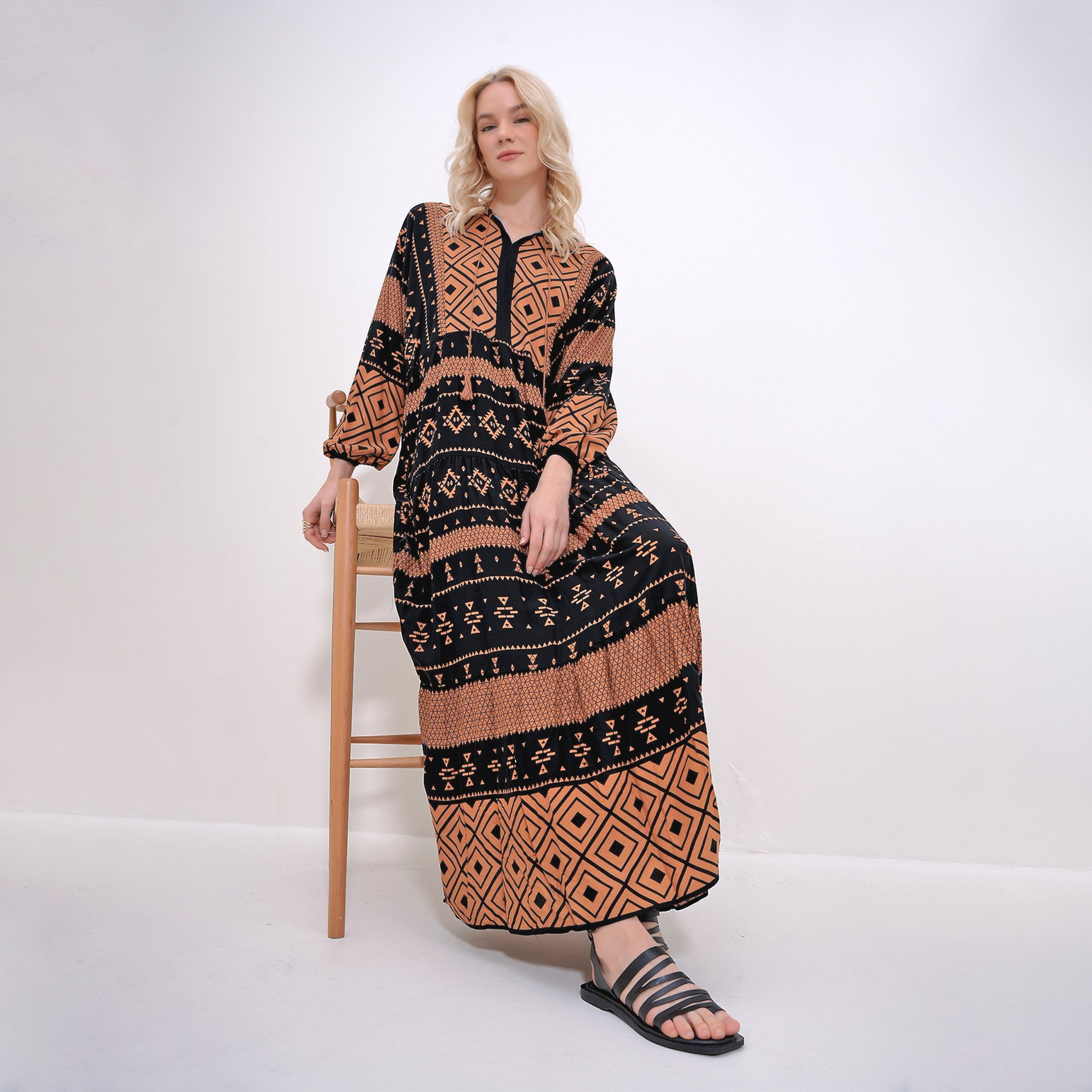 تريند ألاجاتي ستايل فستان ماكسي نسائي متعدد الألوان بطبقات وكشكشة بزخارف عرقية-women-clothing-dresses-image-2