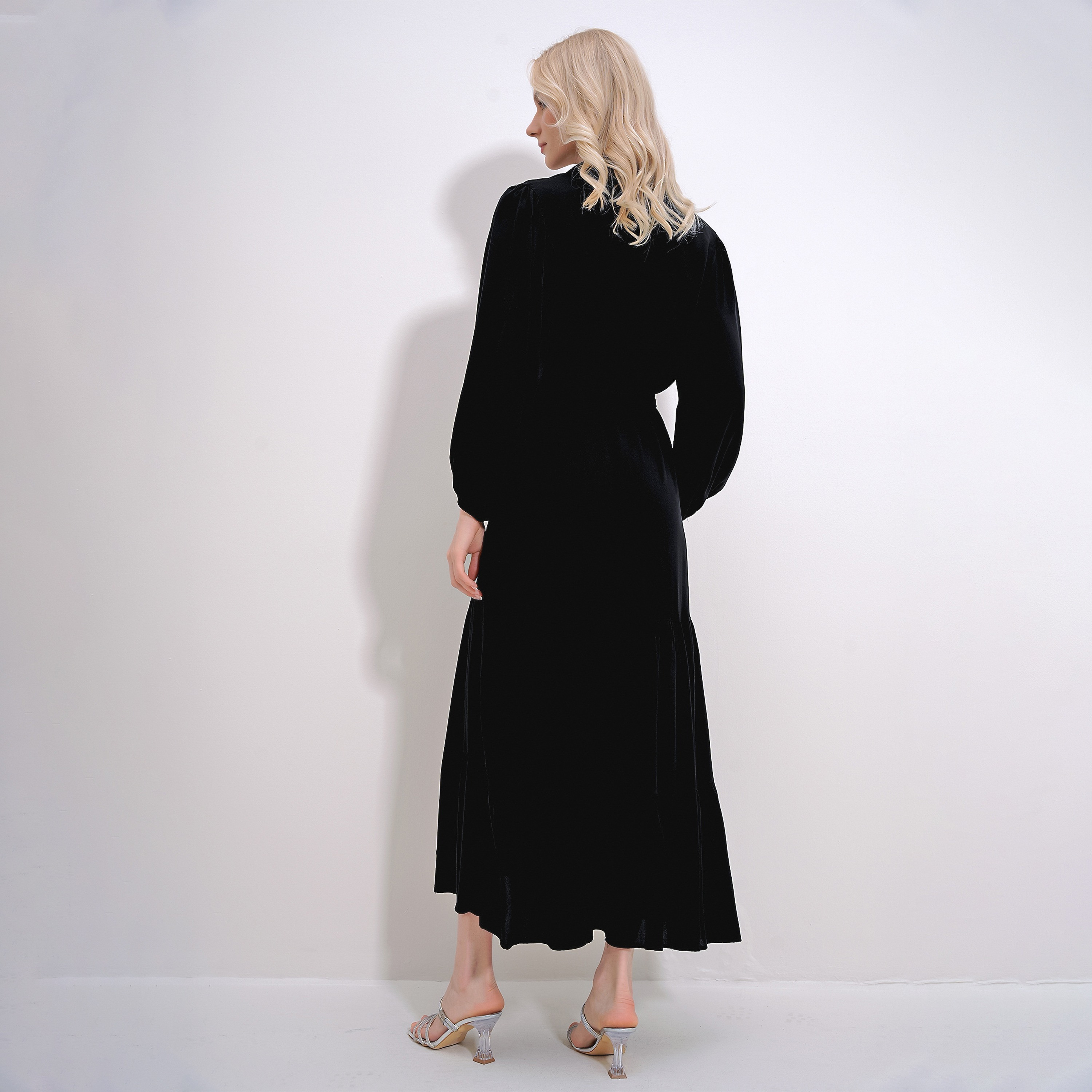 Trend Alacati Stili Viscose Collared Shirt Black Women's Maxi Dress-women-clothing-dresses-image-3