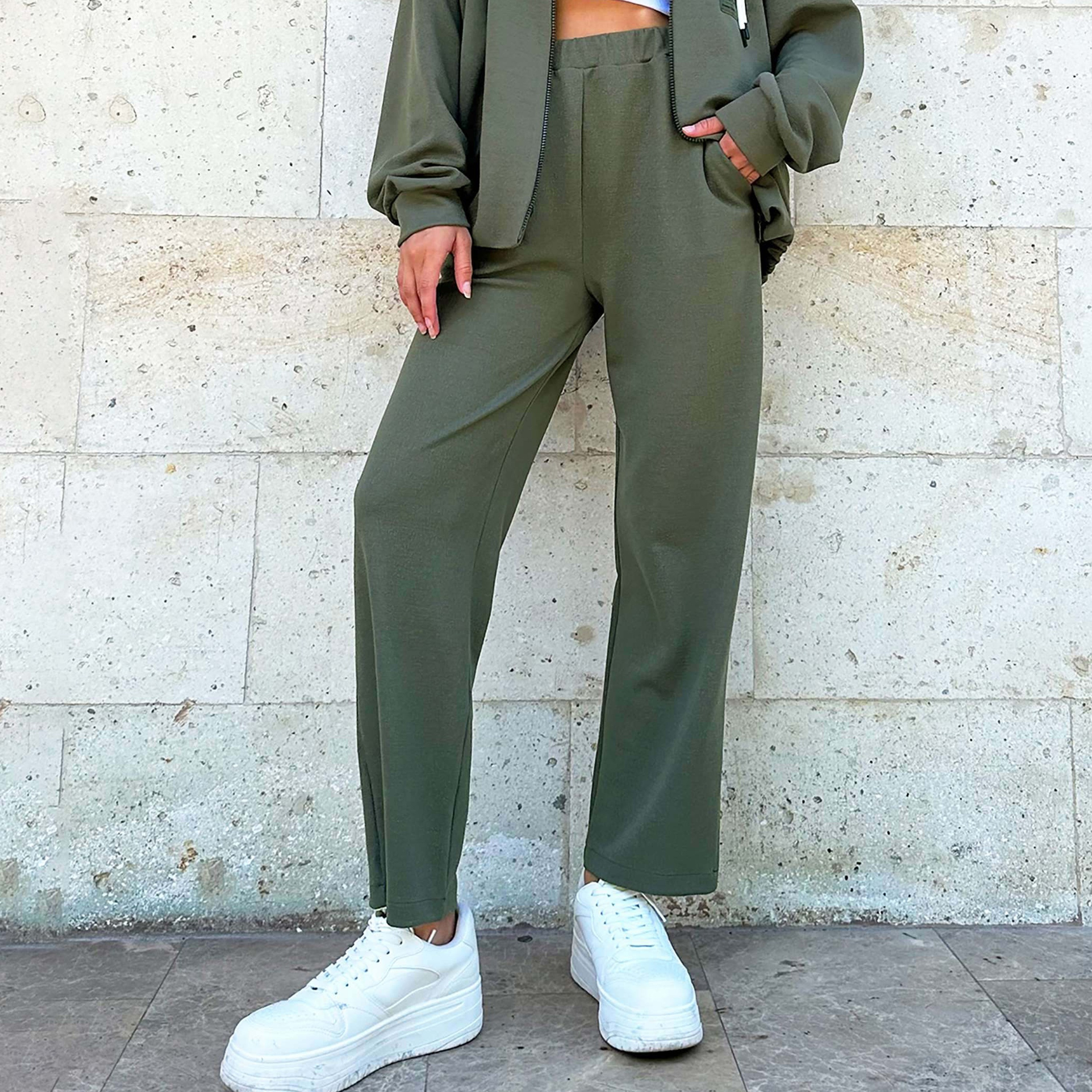 تريند ألاجاتي ستايل طقم نسائي متناسق من قطعتين: سويت شيرت بياقة بومبر وبنطلون-women-clothing-coordsets-image-3