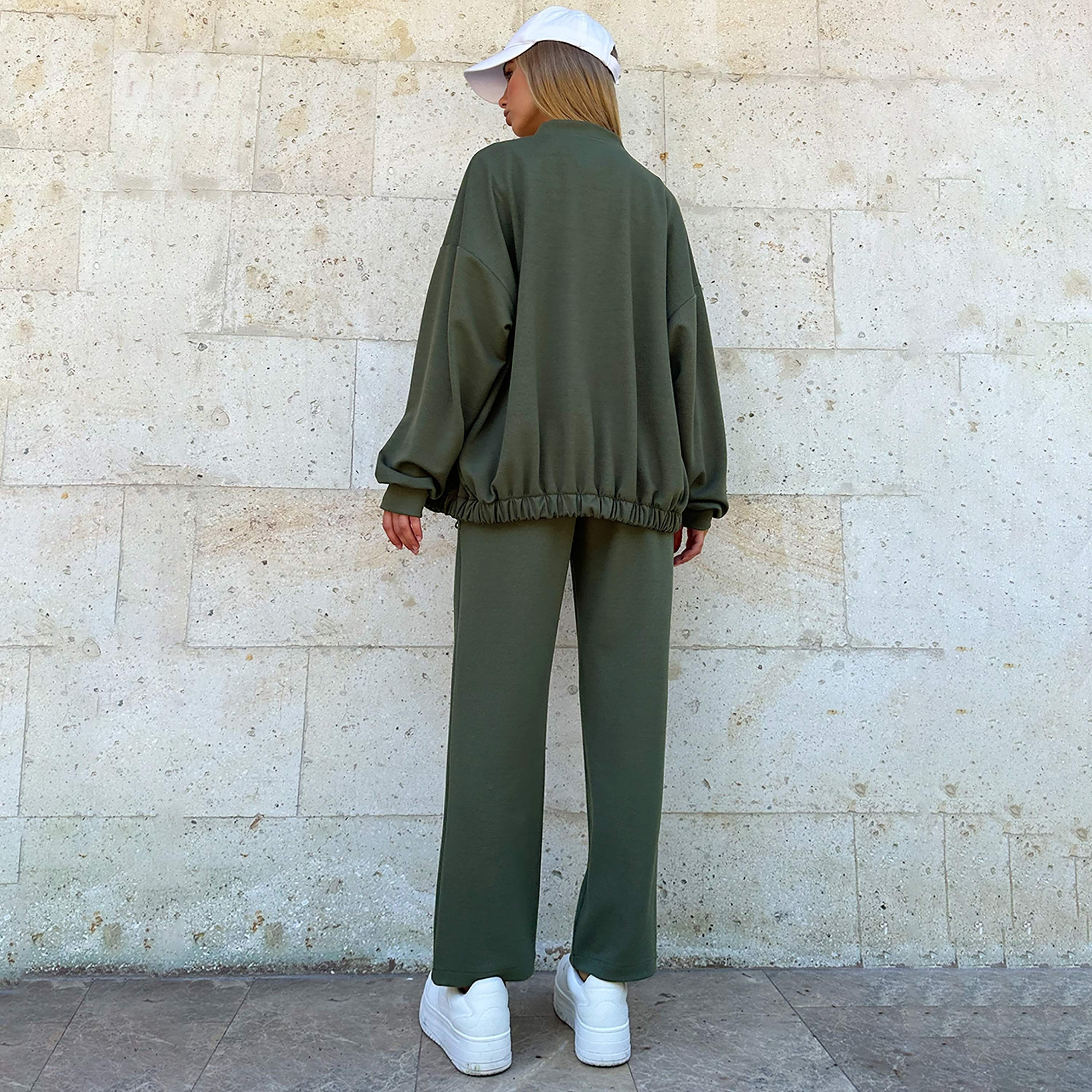 تريند ألاجاتي ستايل طقم نسائي متناسق من قطعتين: سويت شيرت بياقة بومبر وبنطلون-women-clothing-coordsets-image-4