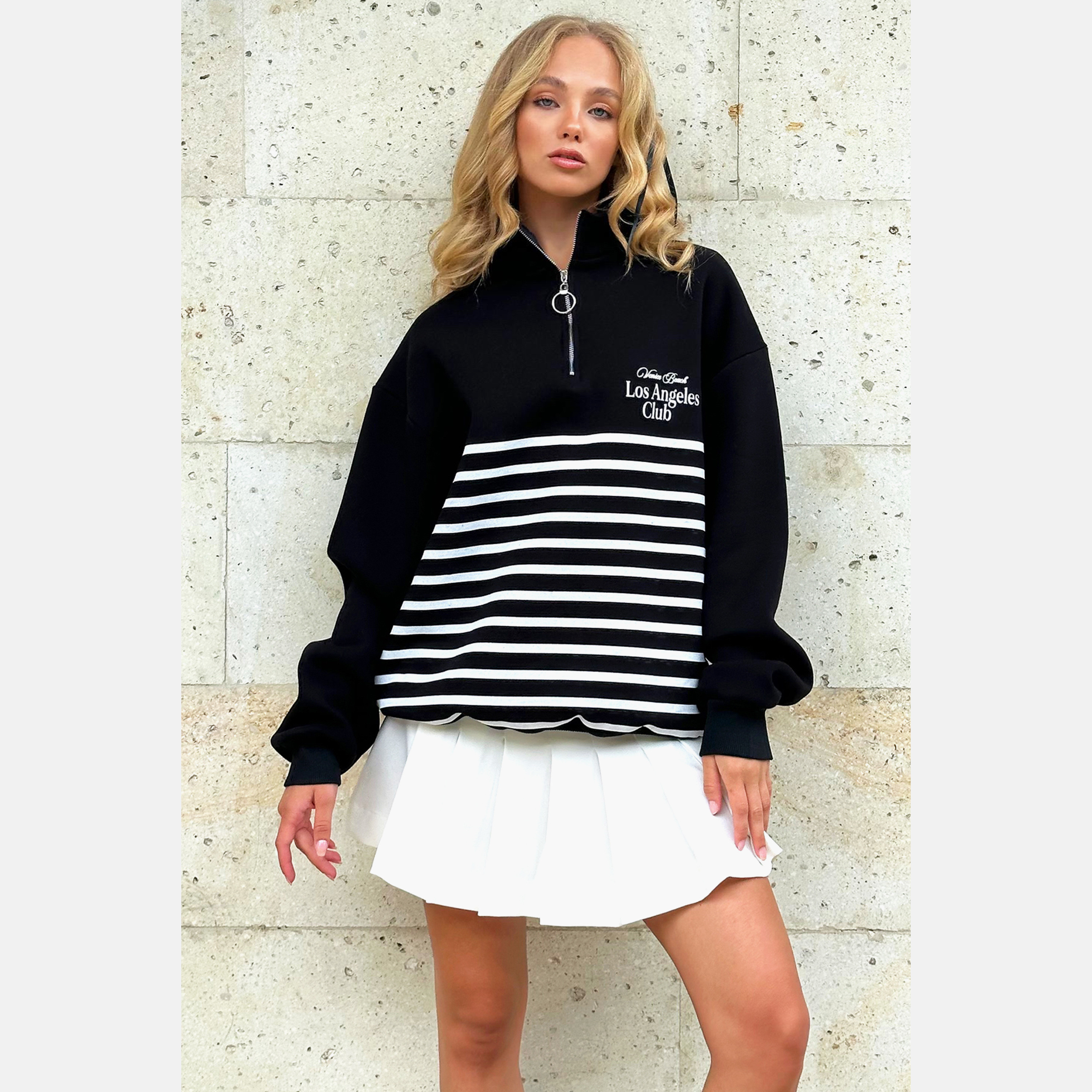تريند ألاجاتي ستايل سويت شيرت نسائي أسود مخطط بياقة عالية-women-clothing-hoodiesandsweatshirts-sweatshirts-image-5