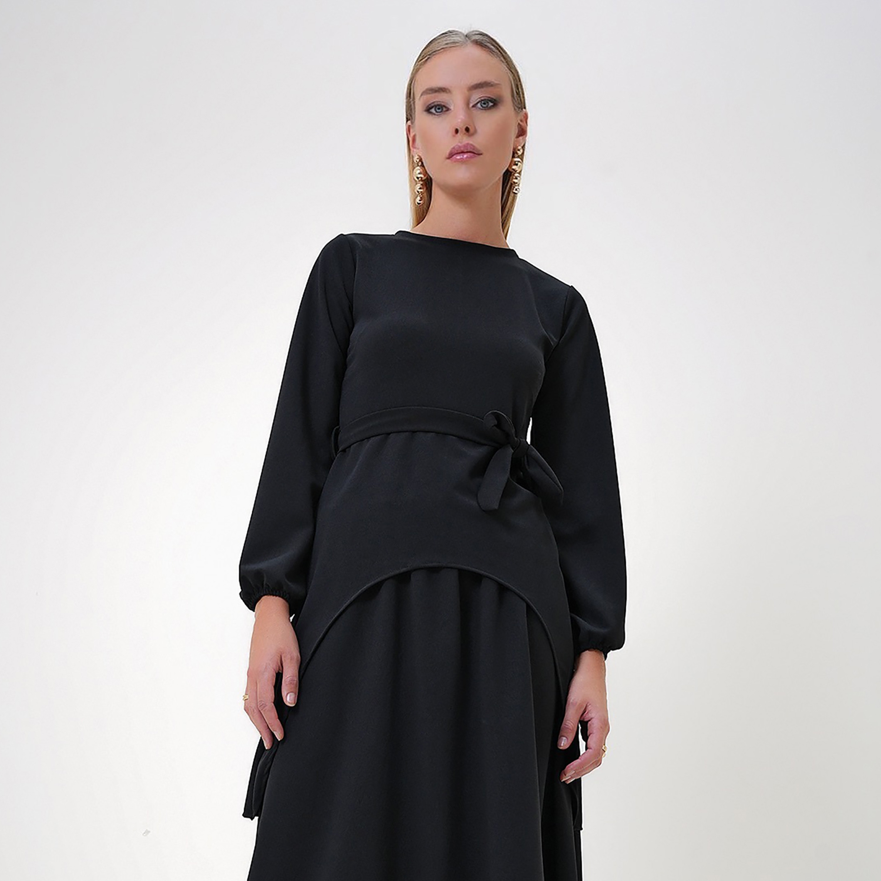 تريند ألاجاتي ستايل طقم تونيك وتنورة نسائي أسود-women-clothing-coordsets-image-2