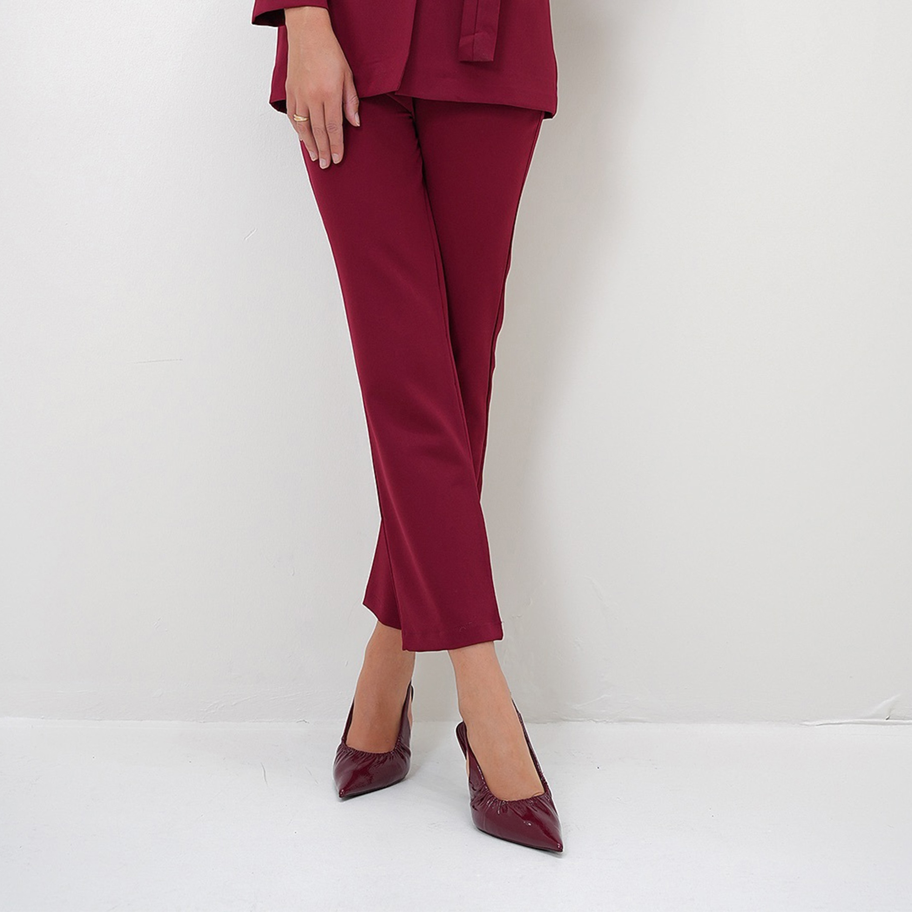 Trend Alacati Stili Burgundy Lapel collar Blazer & Trousers Women's Set-women-clothing-coordsets-image-3
