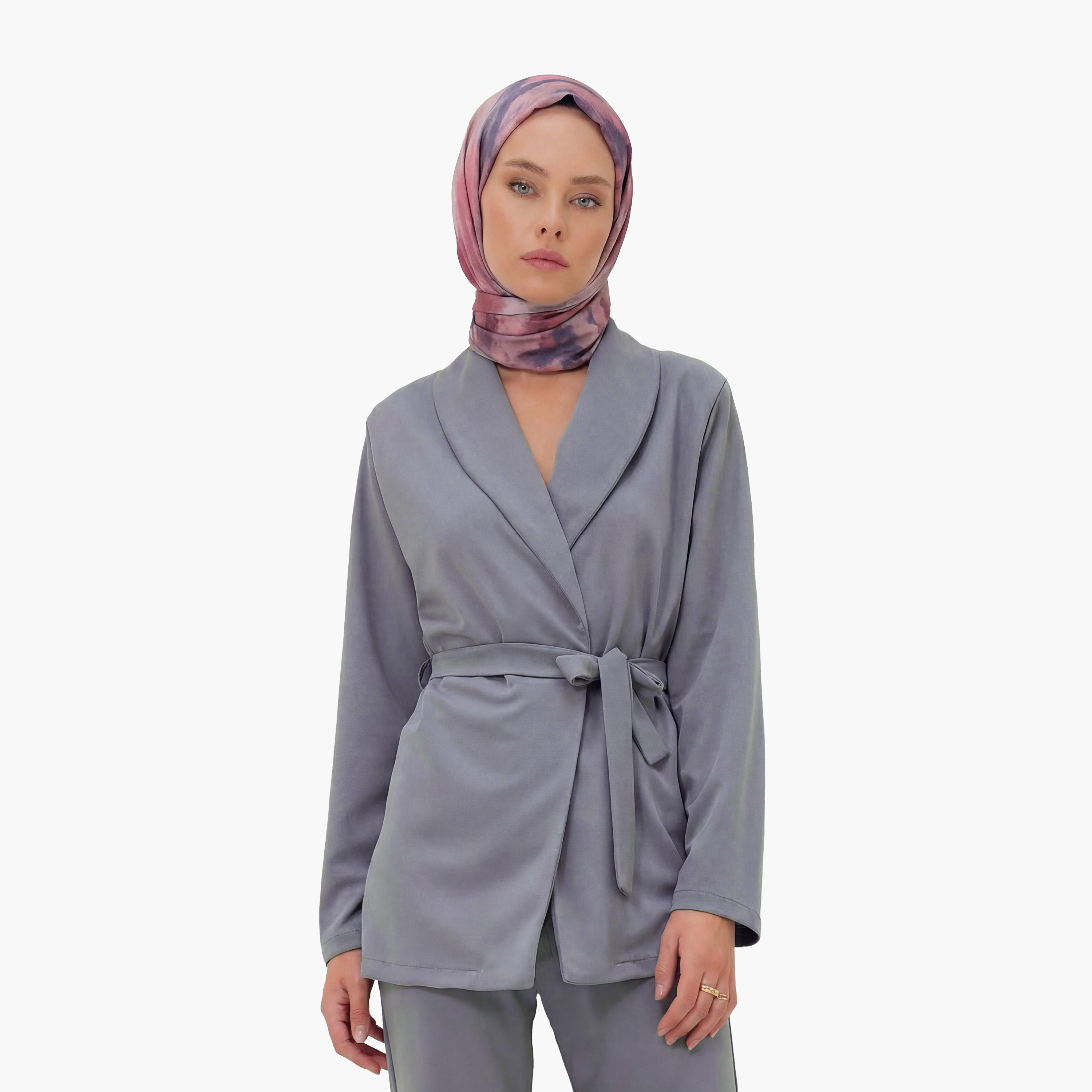 تريند ألاجاتي ستايل طقم نسائي متناسق من قطعتين: بليزر سادة بياقة شال وبنطلون-women-clothing-coordsets-image-7