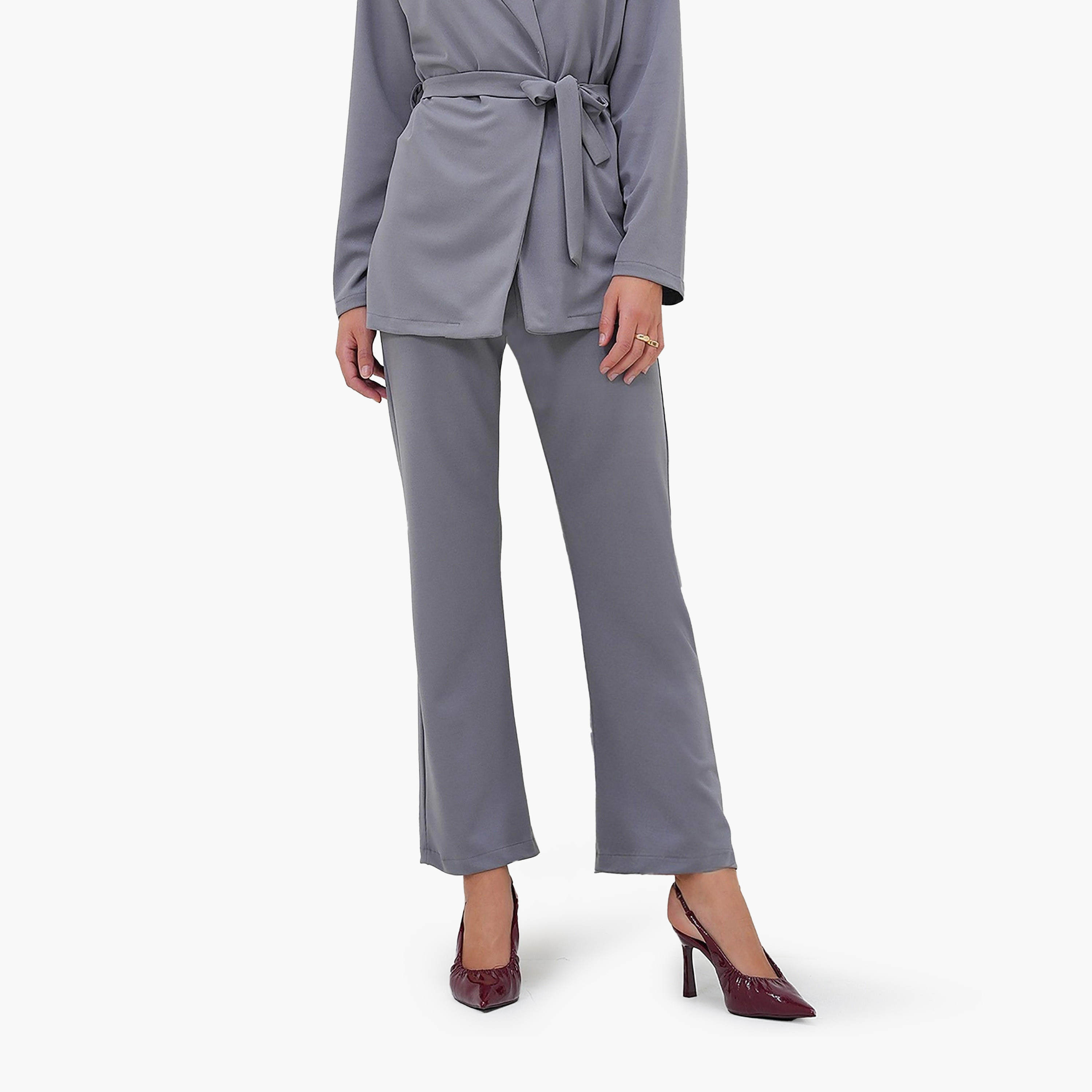 تريند ألاجاتي ستايل طقم نسائي متناسق من قطعتين: بليزر سادة بياقة شال وبنطلون-women-clothing-coordsets-image-8