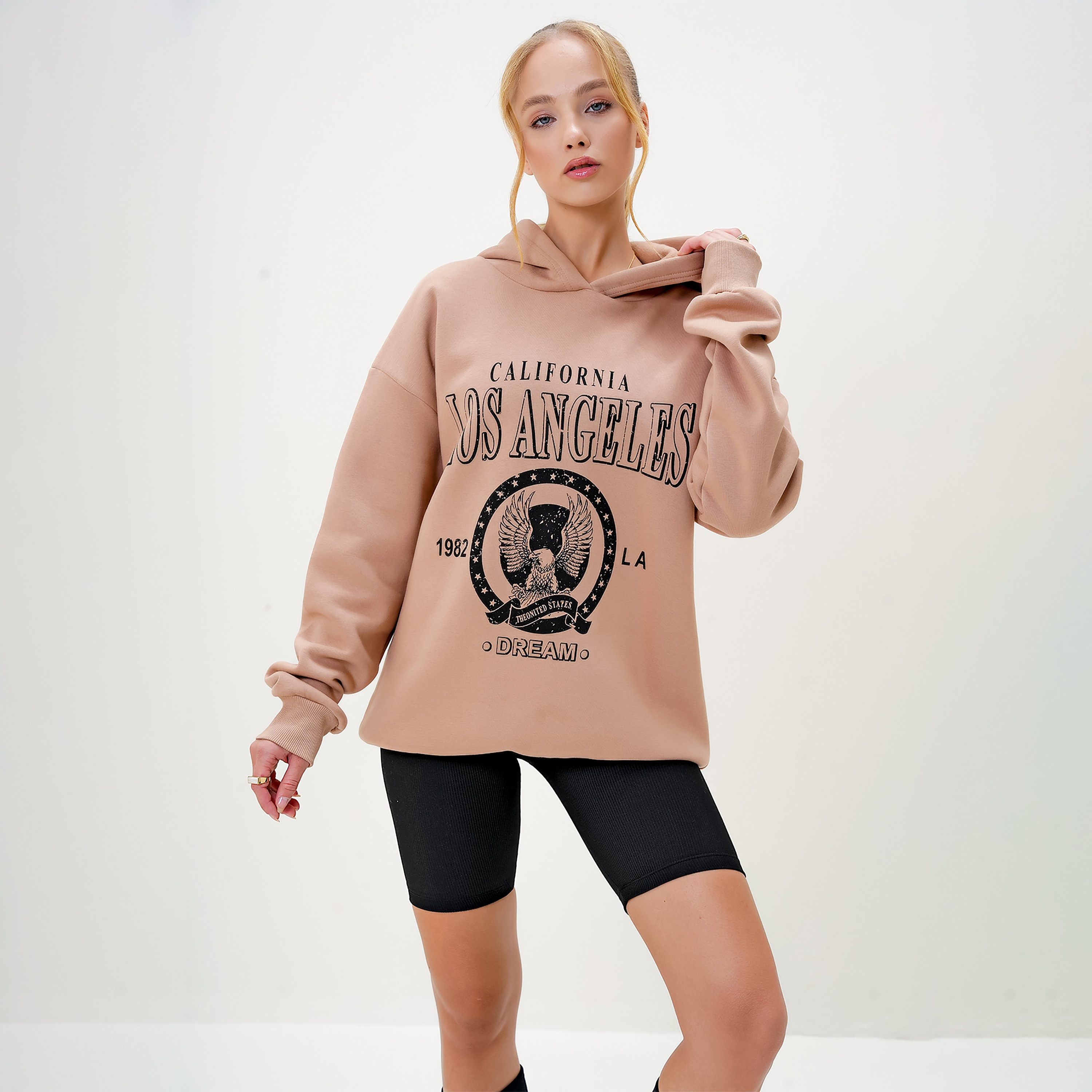 Trend Alacatı Stili Graphic Print Hooded Neck Dropped Sleeves Beige Women's Sweatshirt-women-clothing-hoodiesandsweatshirts-sweatshirts-image-2