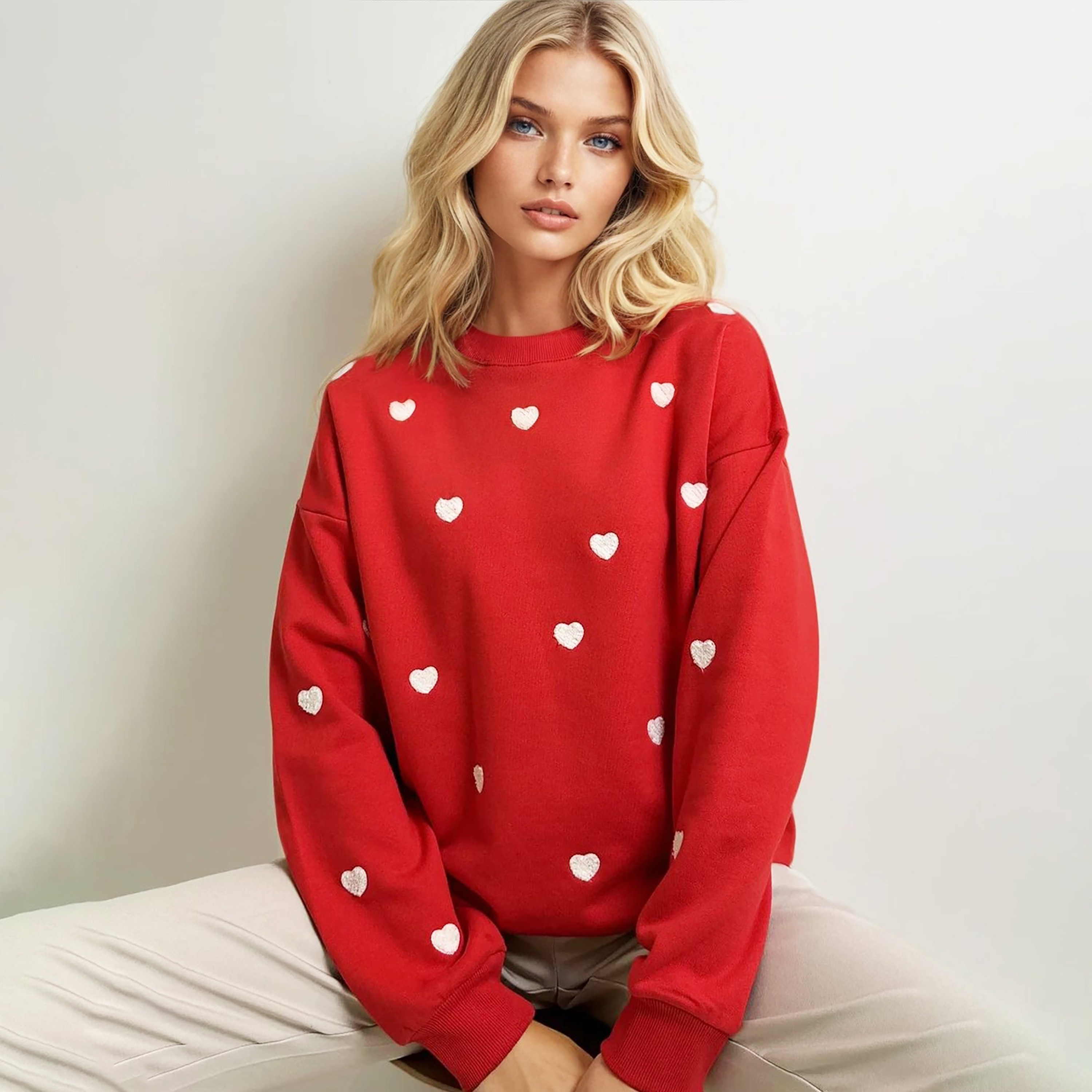 Trend Alacati Stili Heart Embroidered Red Women's Pullover-women-clothing-cardigansandjumpers-jumpers-image-1